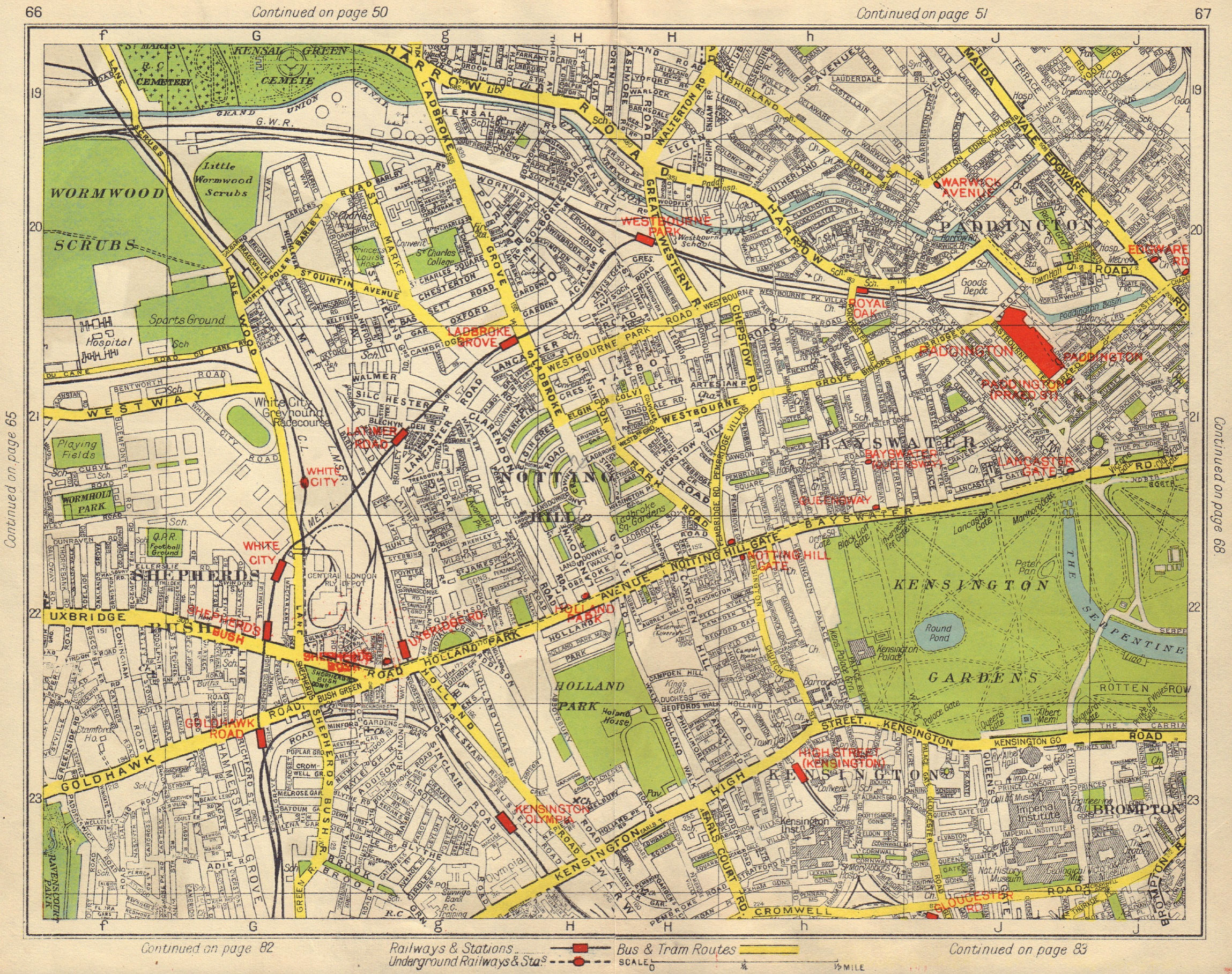 W LONDON. Notting Hill Paddington Bayswater Shepherd's Bush Kensington 1948 map
