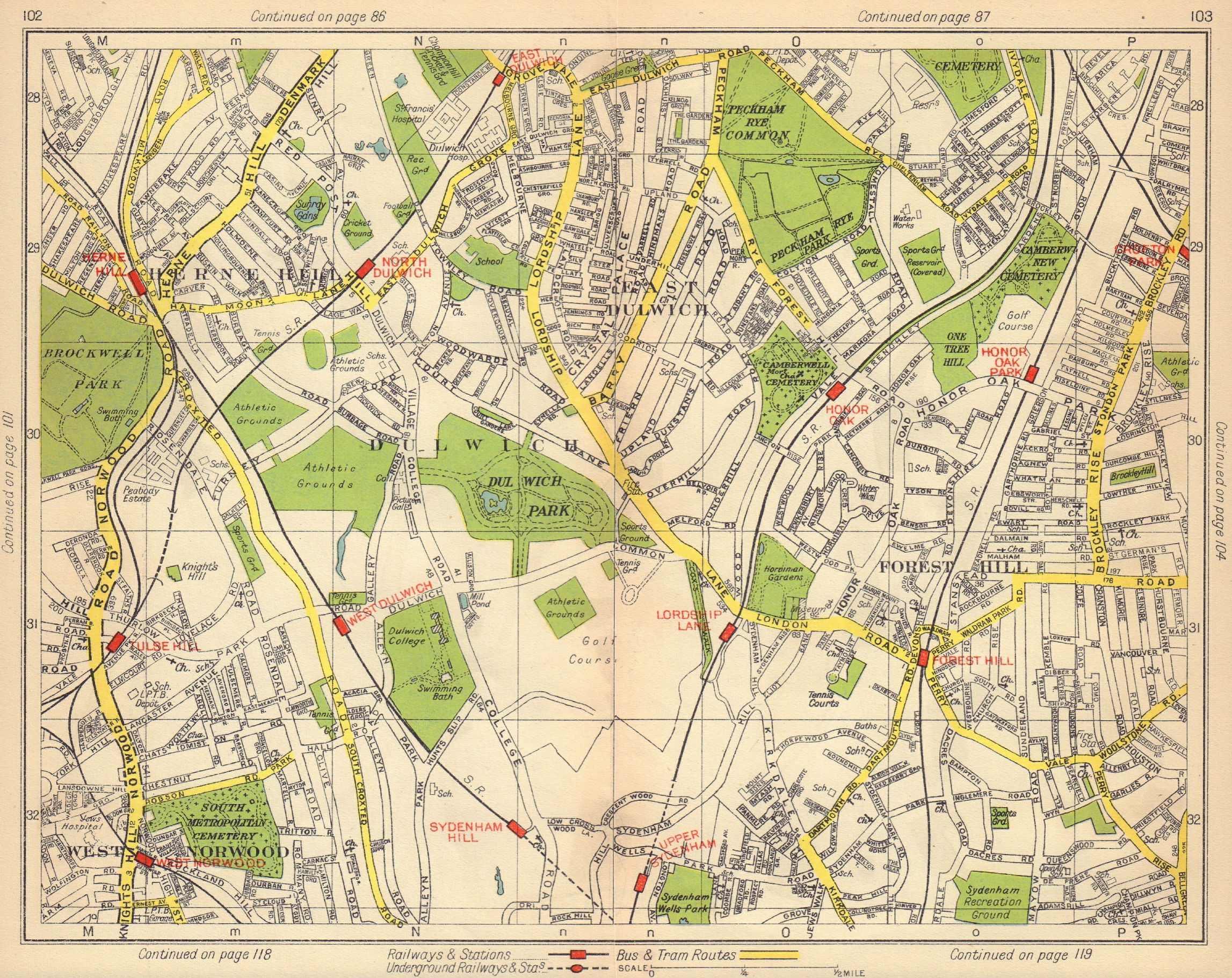 S LONDON. Upper Sydenham Forest Hill Tulse Hill Dulwich Nunhead 1948 old map