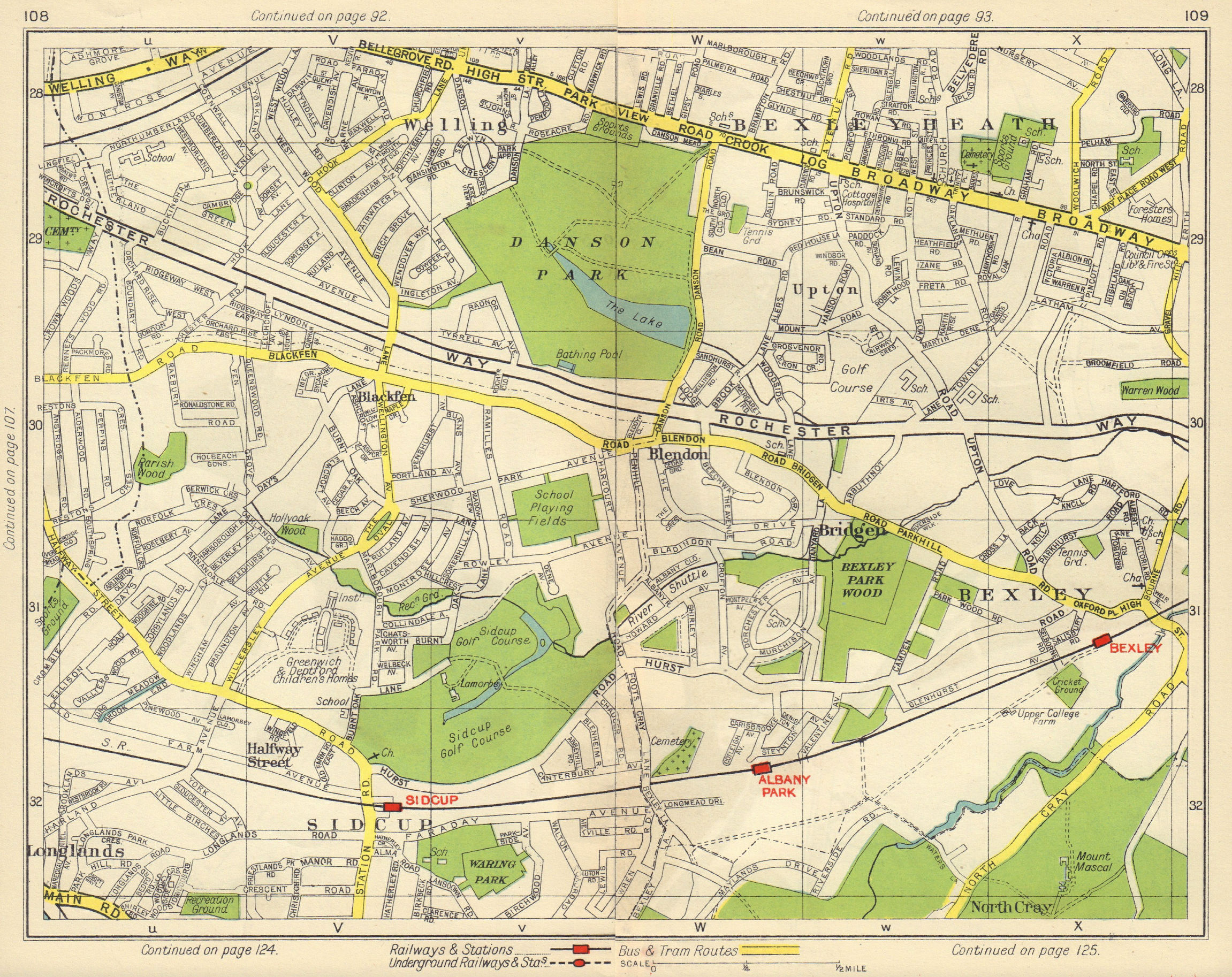 SE LONDON. Blackfen Bexleyheath Blendon Albany Park Bexley North Cray 1948 map