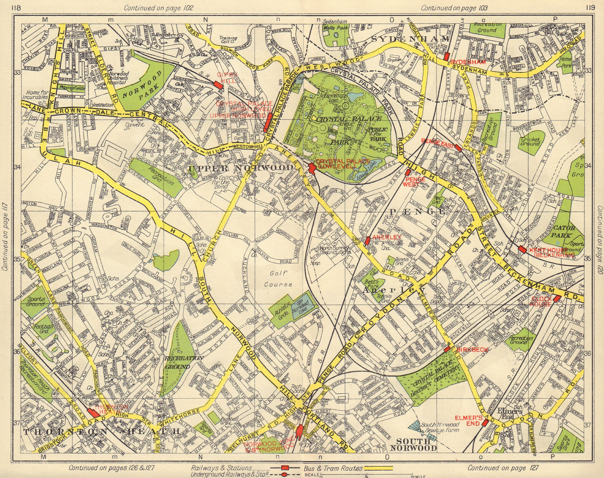 S LONDON. Upper/South Norwood Sydenham Thornton Heath Anerley Penge 1948 map