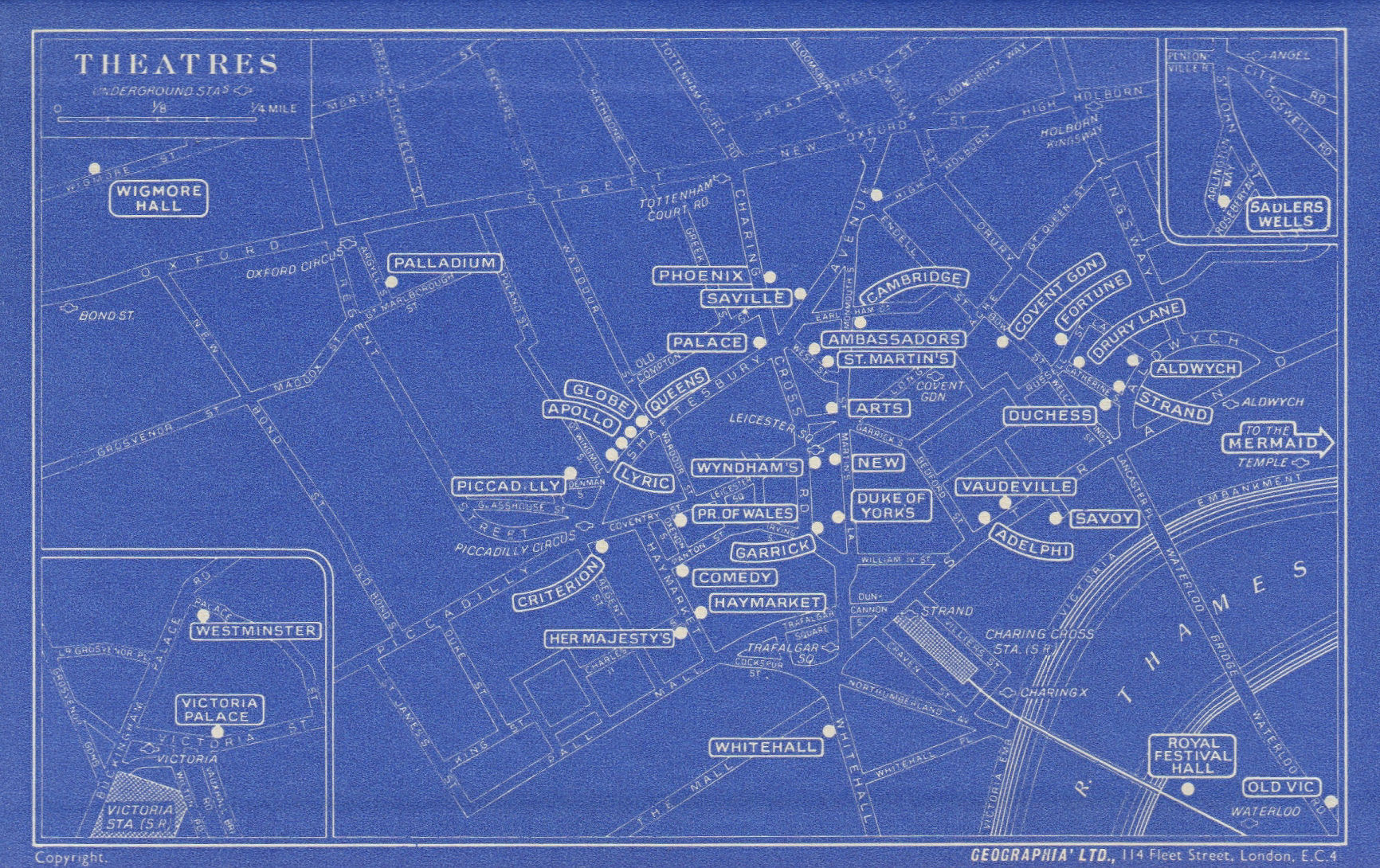 Associate Product LONDON WEST END THEATRES Covent Garden St James's Shaftesbury Avenue 1965 map