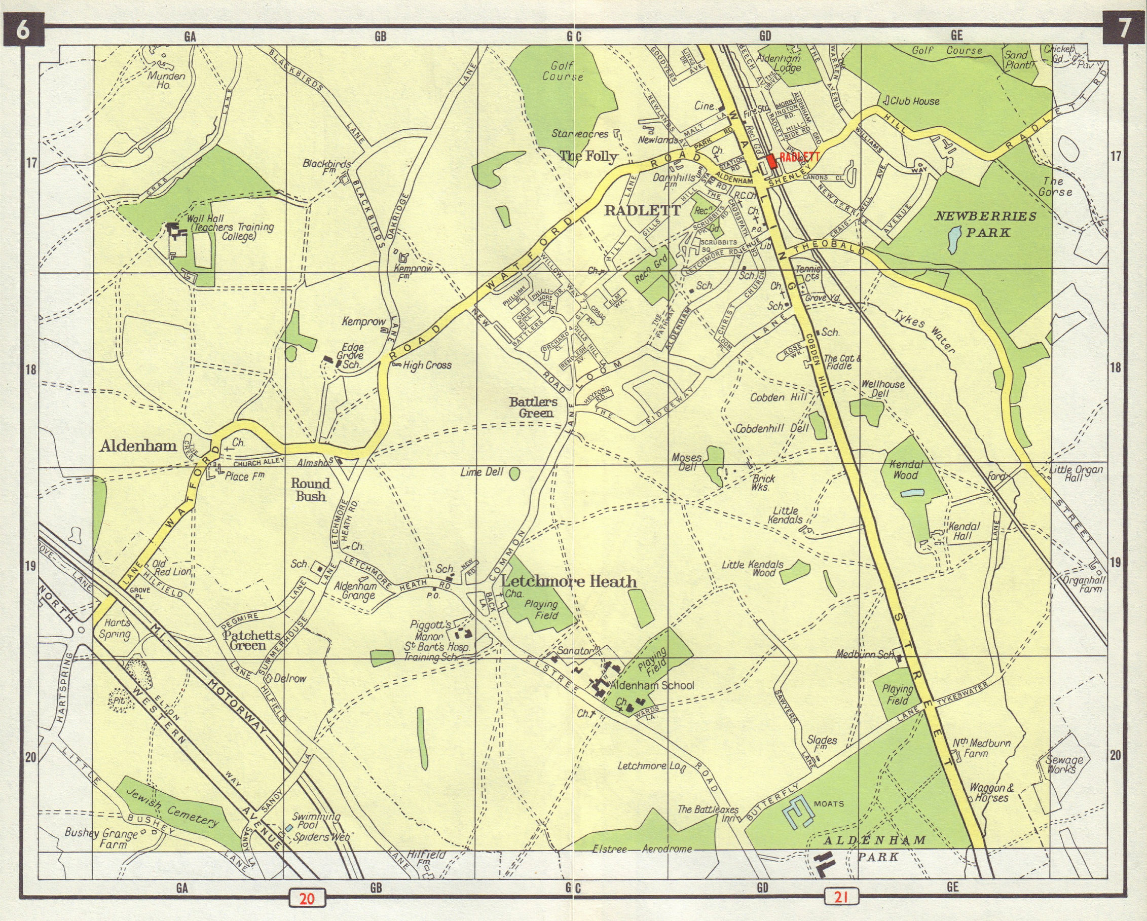 Associate Product NW LONDON Radlett Letchmore Heath Aldenham Newberries Pk Hertfordshire 1965 map