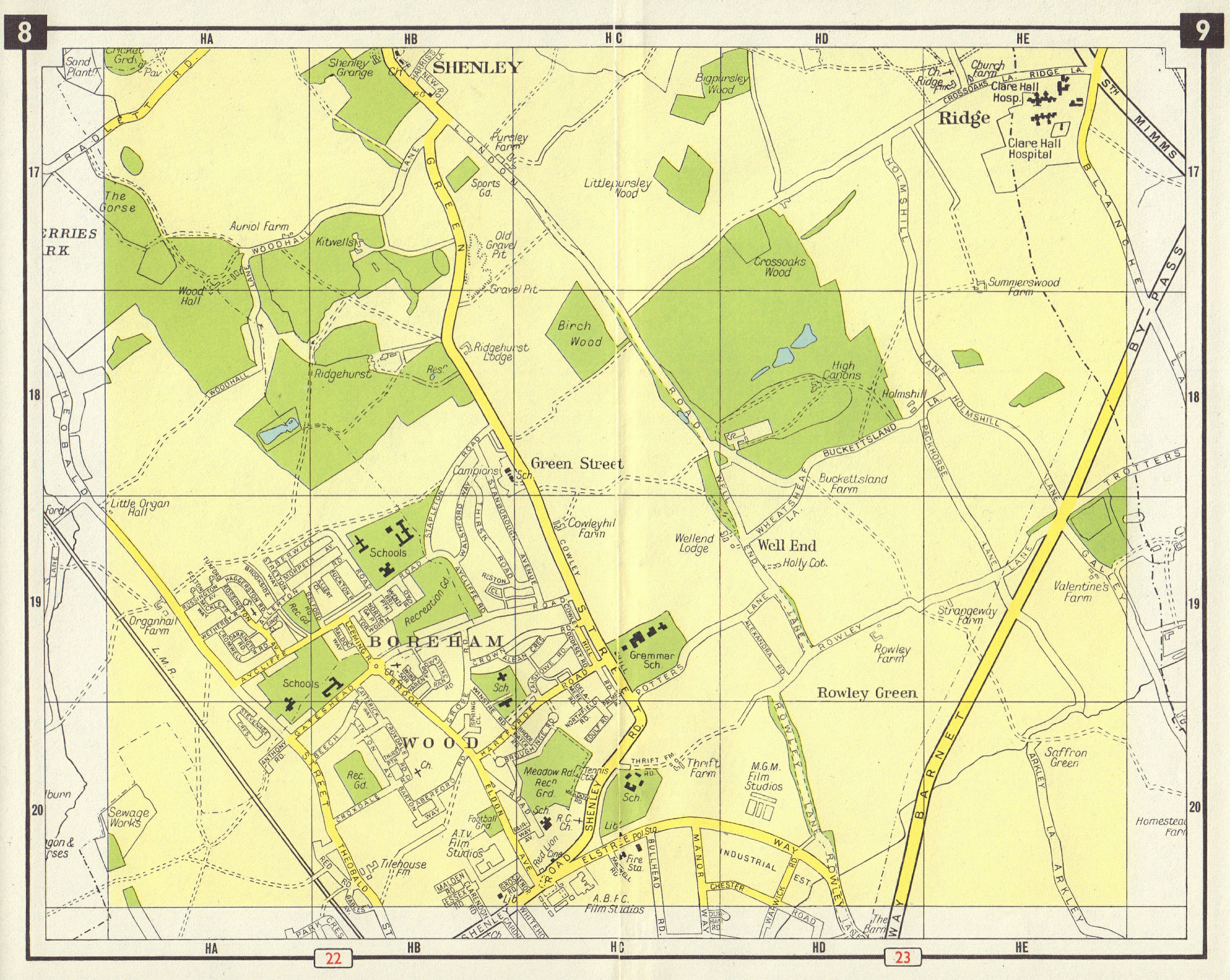 NW LONDON Borehamwood Shenley Ridge Green Street Well End Hertfordshire 1965 map