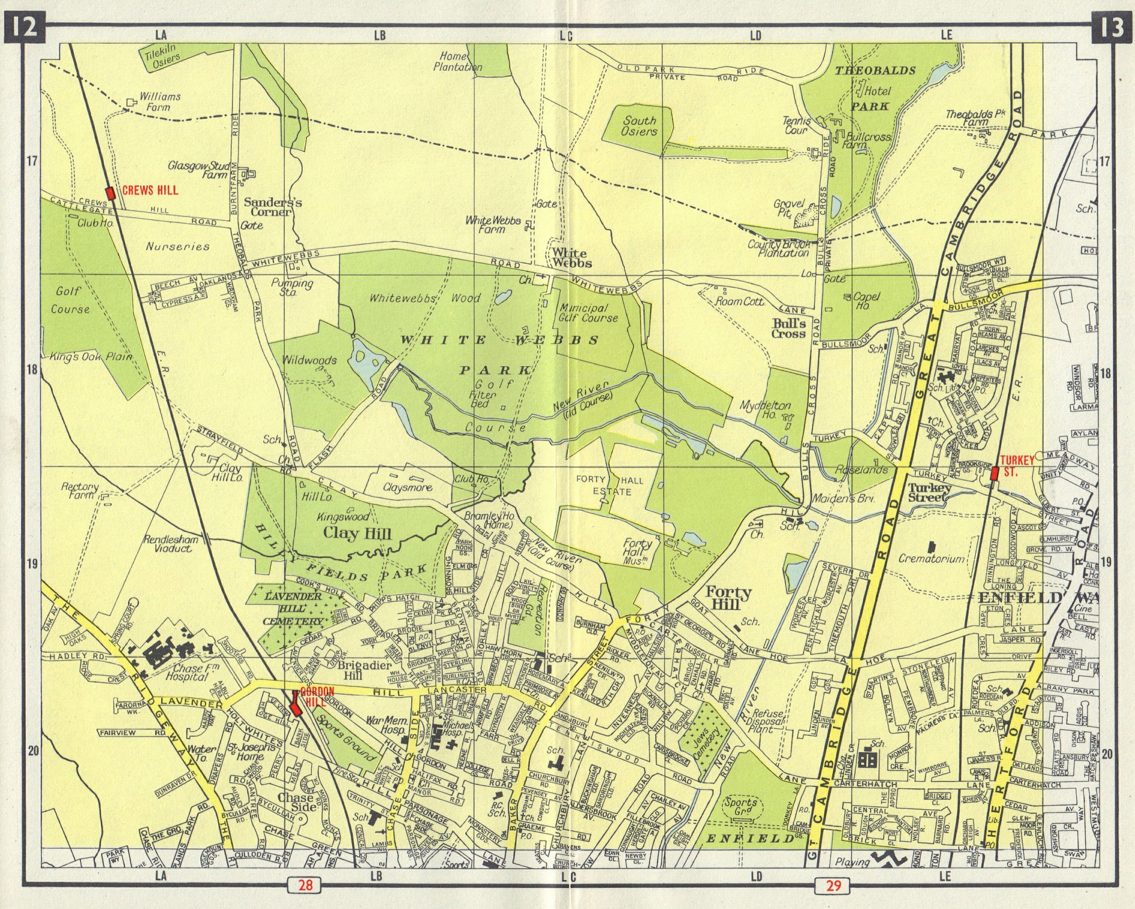 Associate Product N LONDON Enfield Eash Clay Forty Gordon Crews Hill Turkey Street 1965 old map