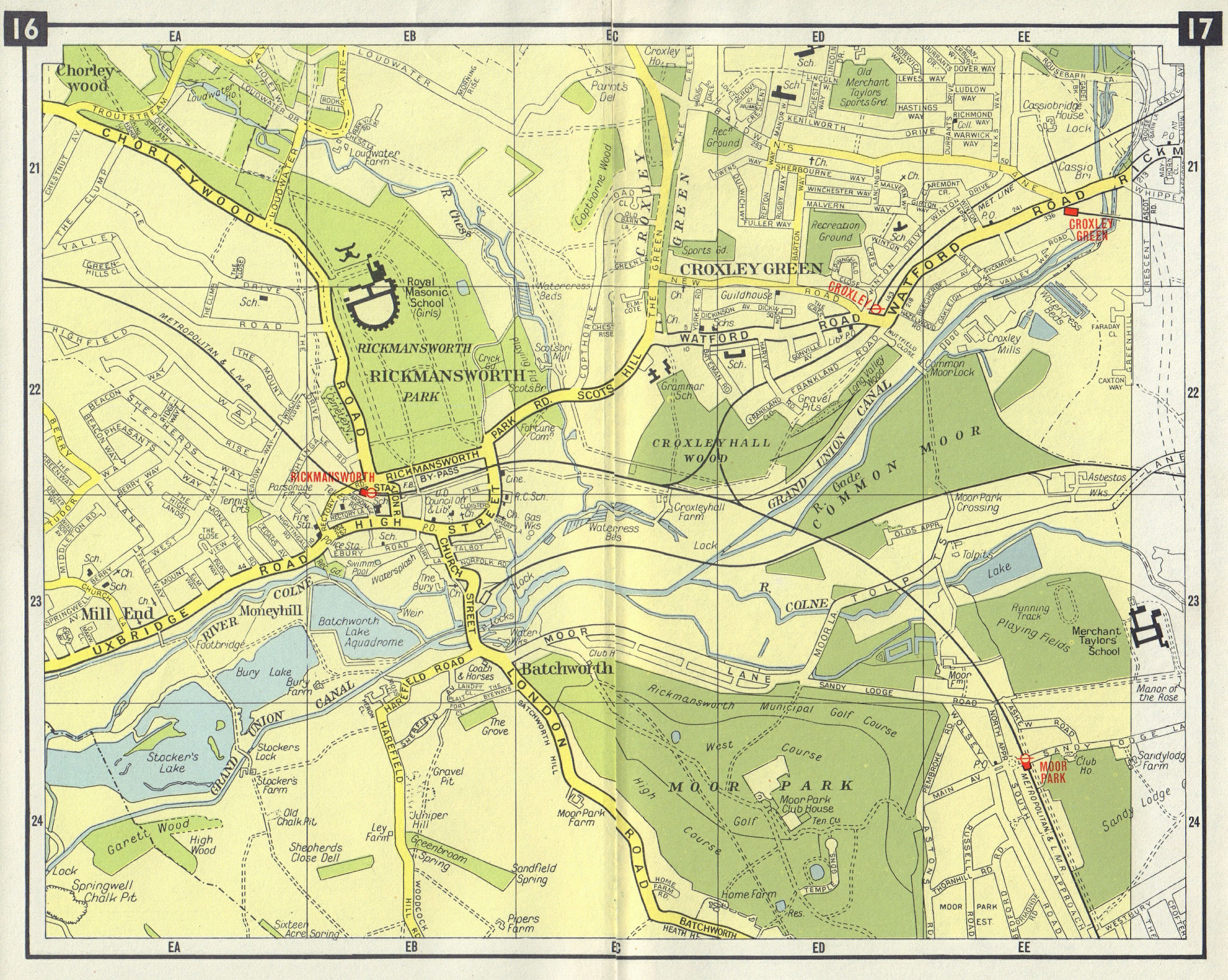 NW LONDON Rickmansworth Batchworth Chorleywood Croxley Green Moor Park 1965 map