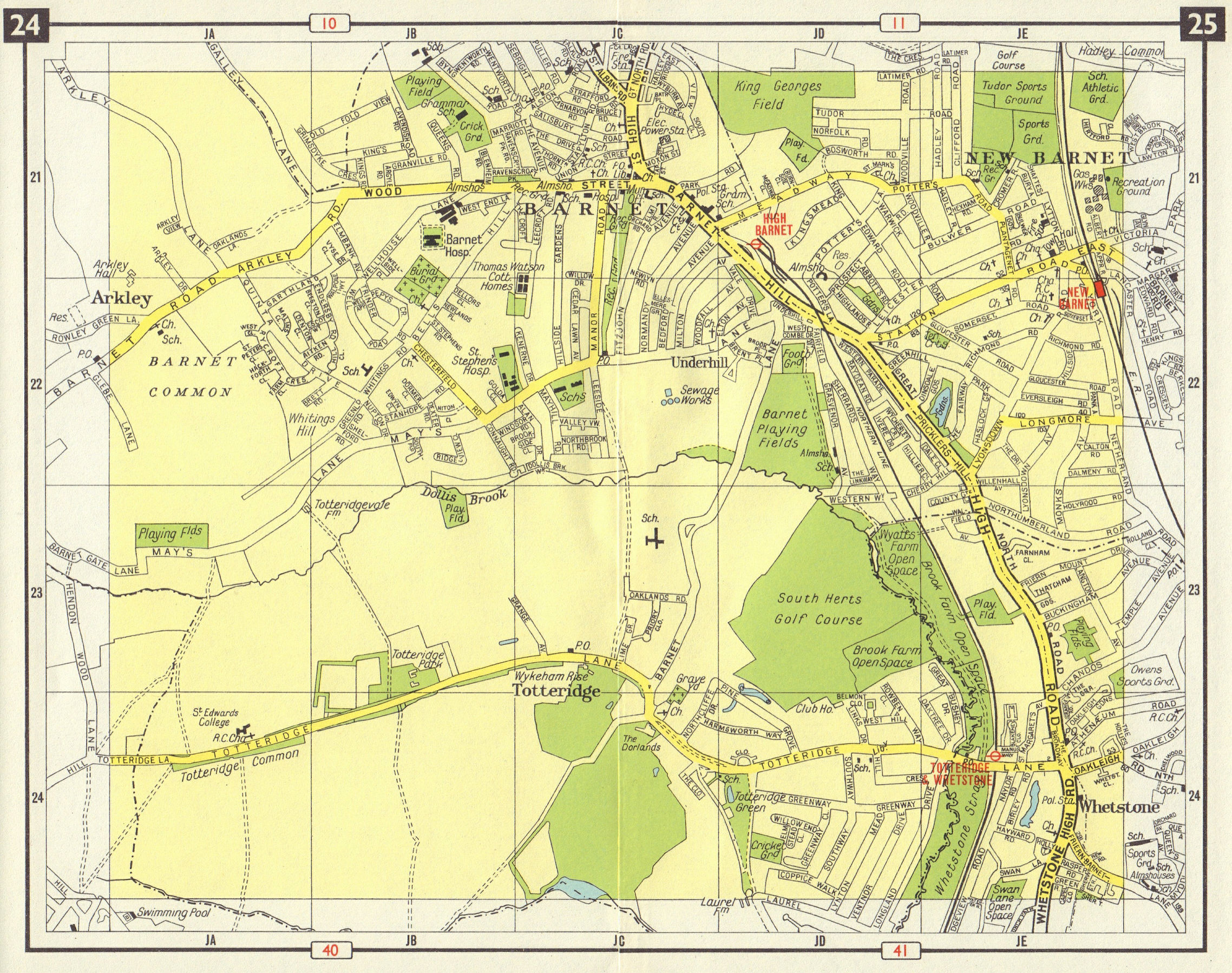 Associate Product N LONDON New Barnet High Barnet Arkley Totteridge Whetstone Underhill 1965 map