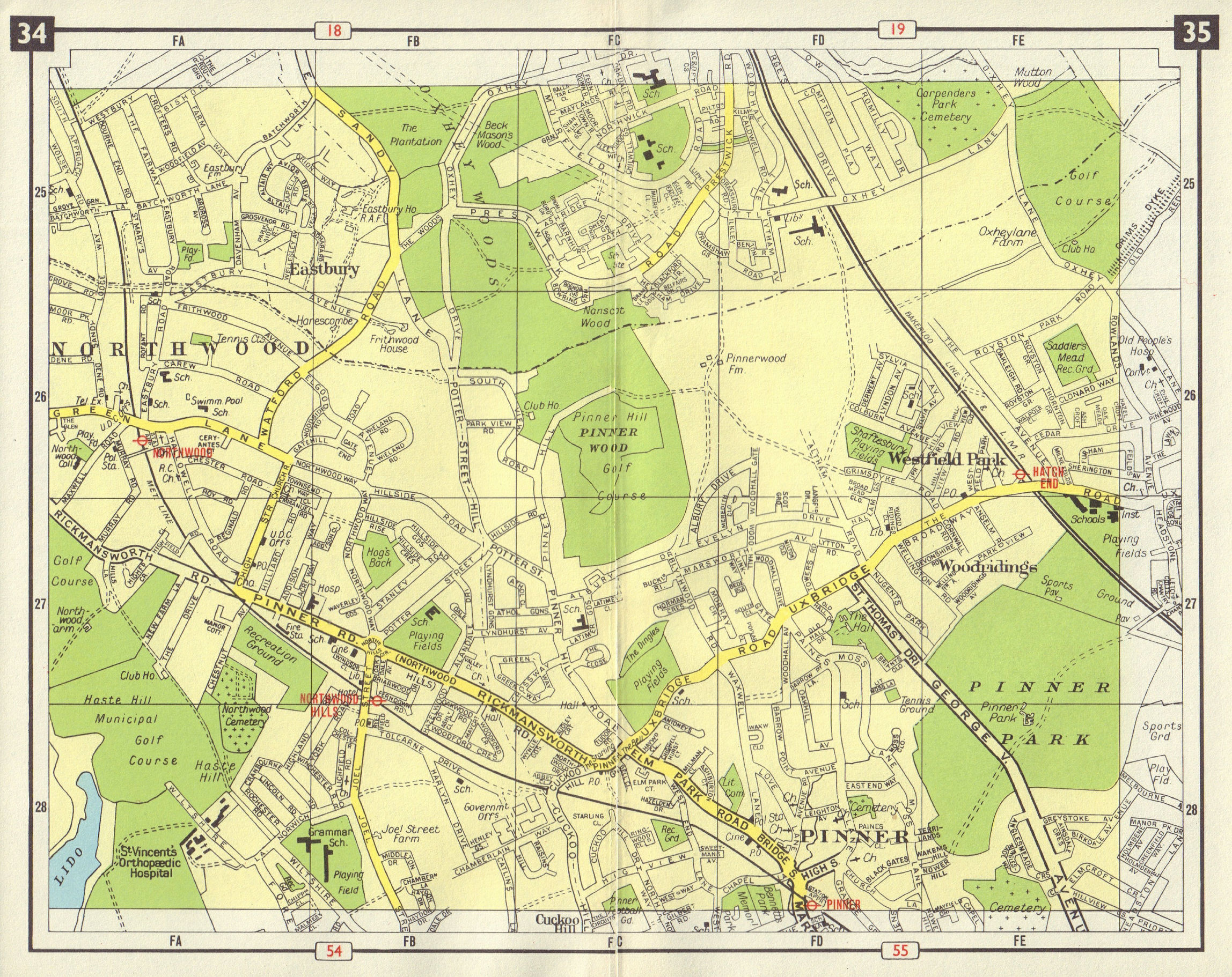 Associate Product NW LONDON Pinner Northwood Westfield Park Hatch End Woodridings 1965 old map