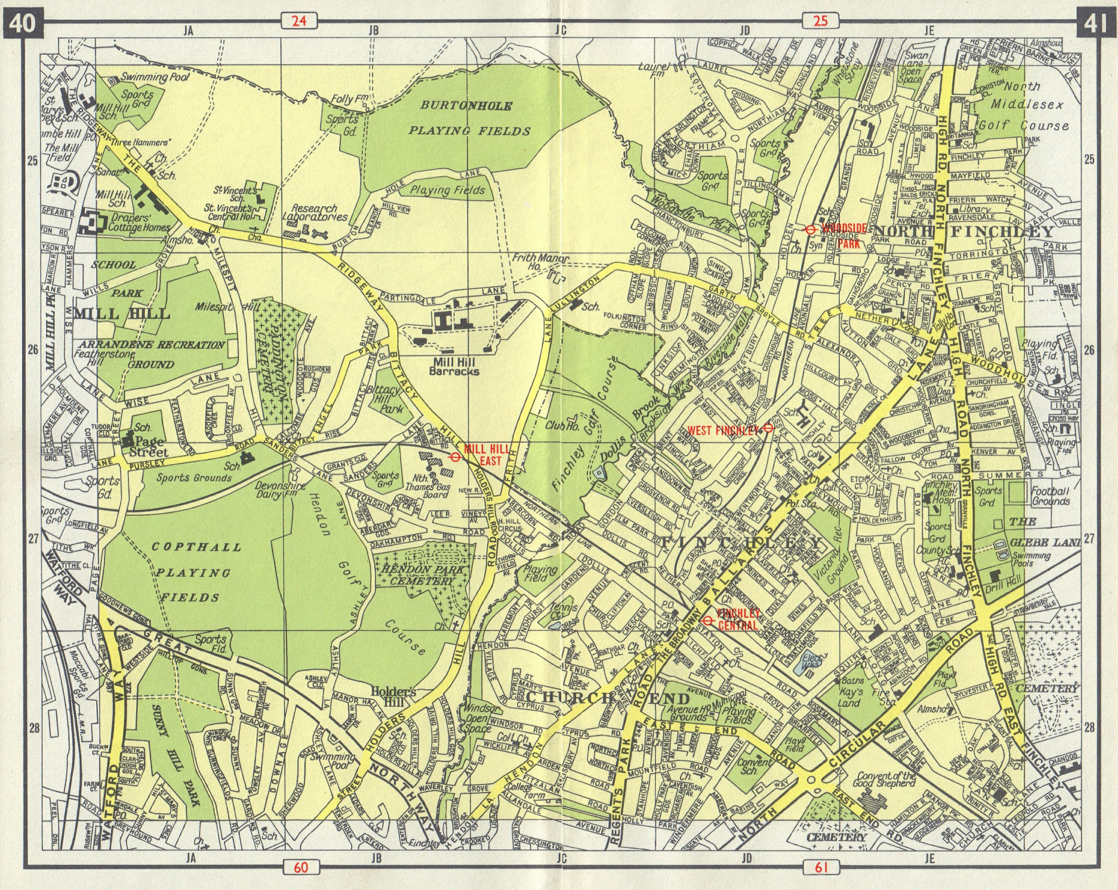Associate Product N LONDON Church End Finchley Holder's Hill Mill Hill North Finchley 1965 map