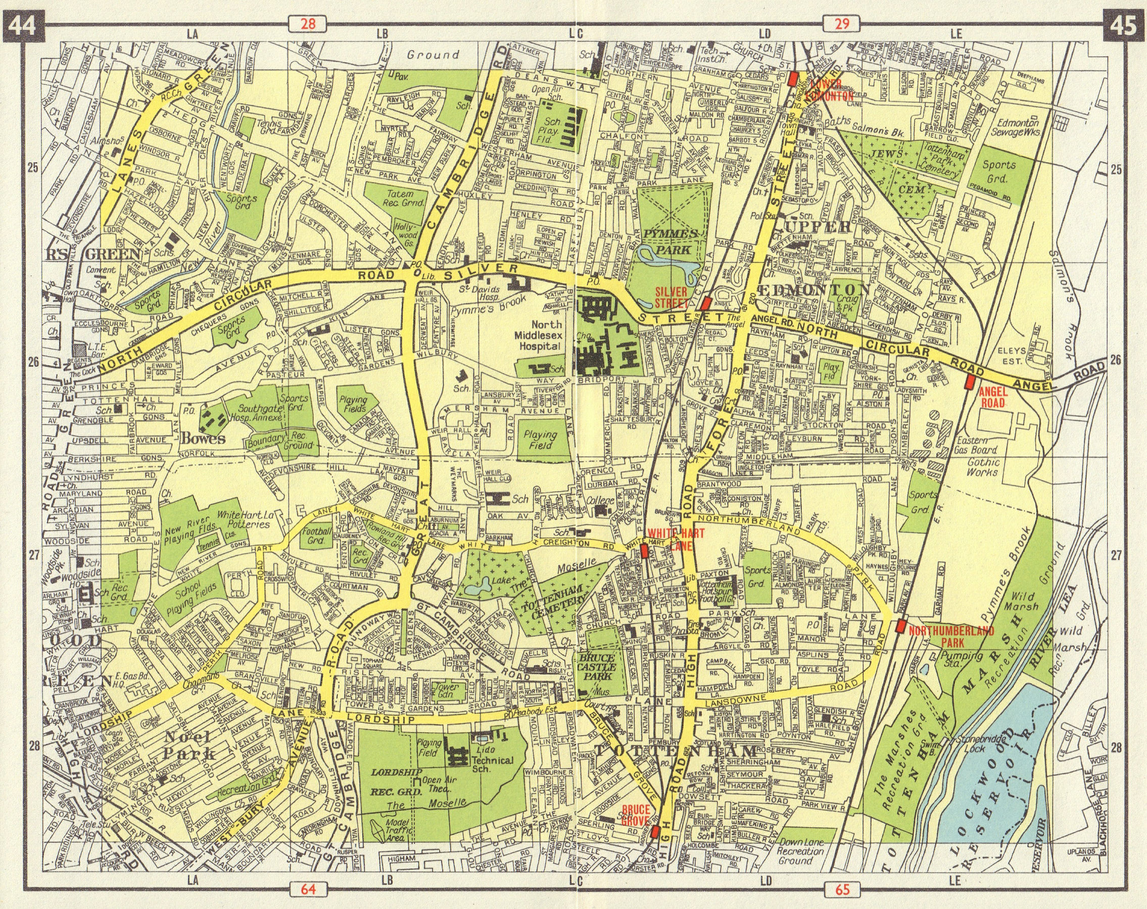 N LONDON Noel Park Bowes Tottenham Edmonton Wood/Palmer's Green 1965 old map