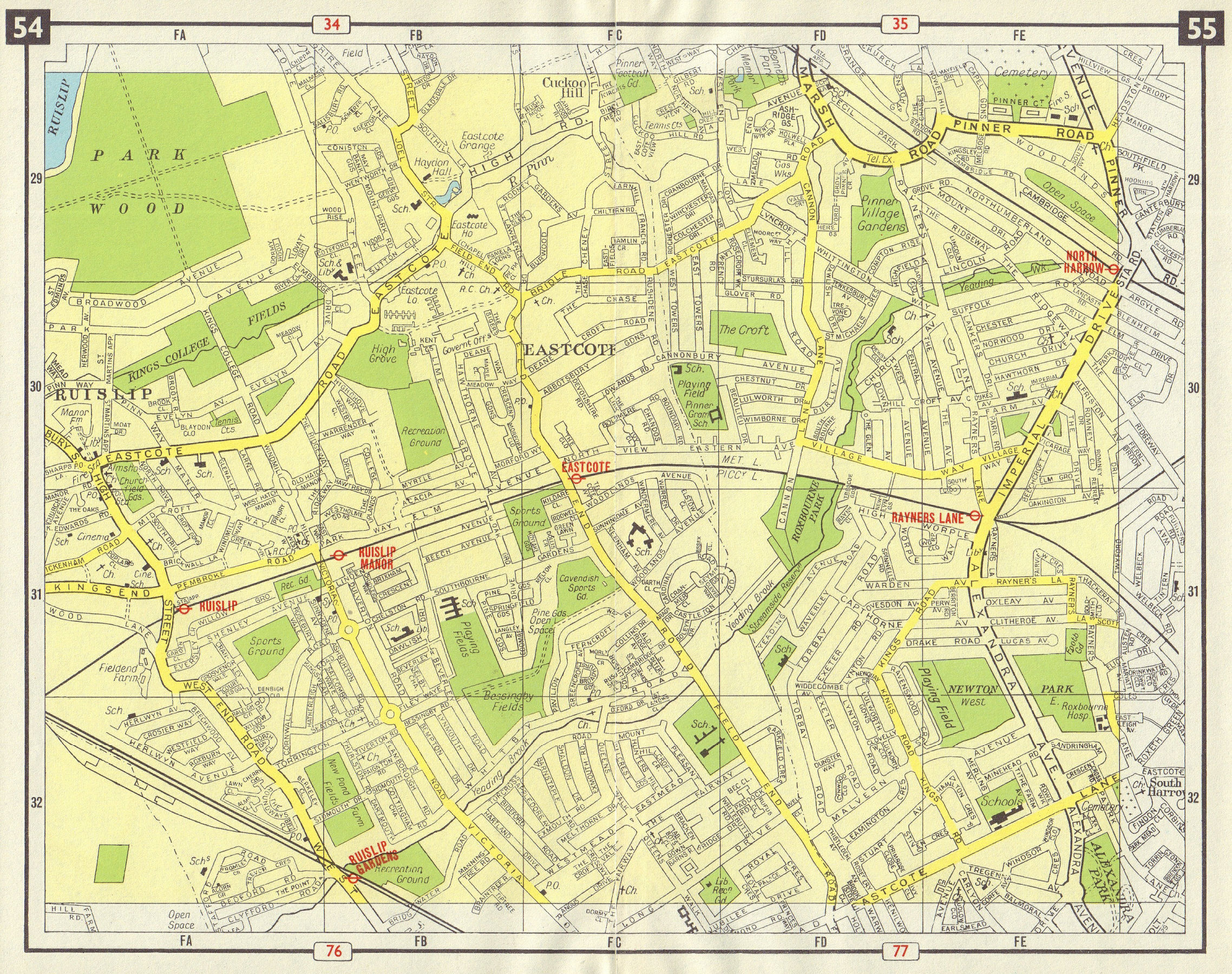 NW LONDON Eastcote Ruislip Manor Gardens Rayners Lane North Harrow 1965 map