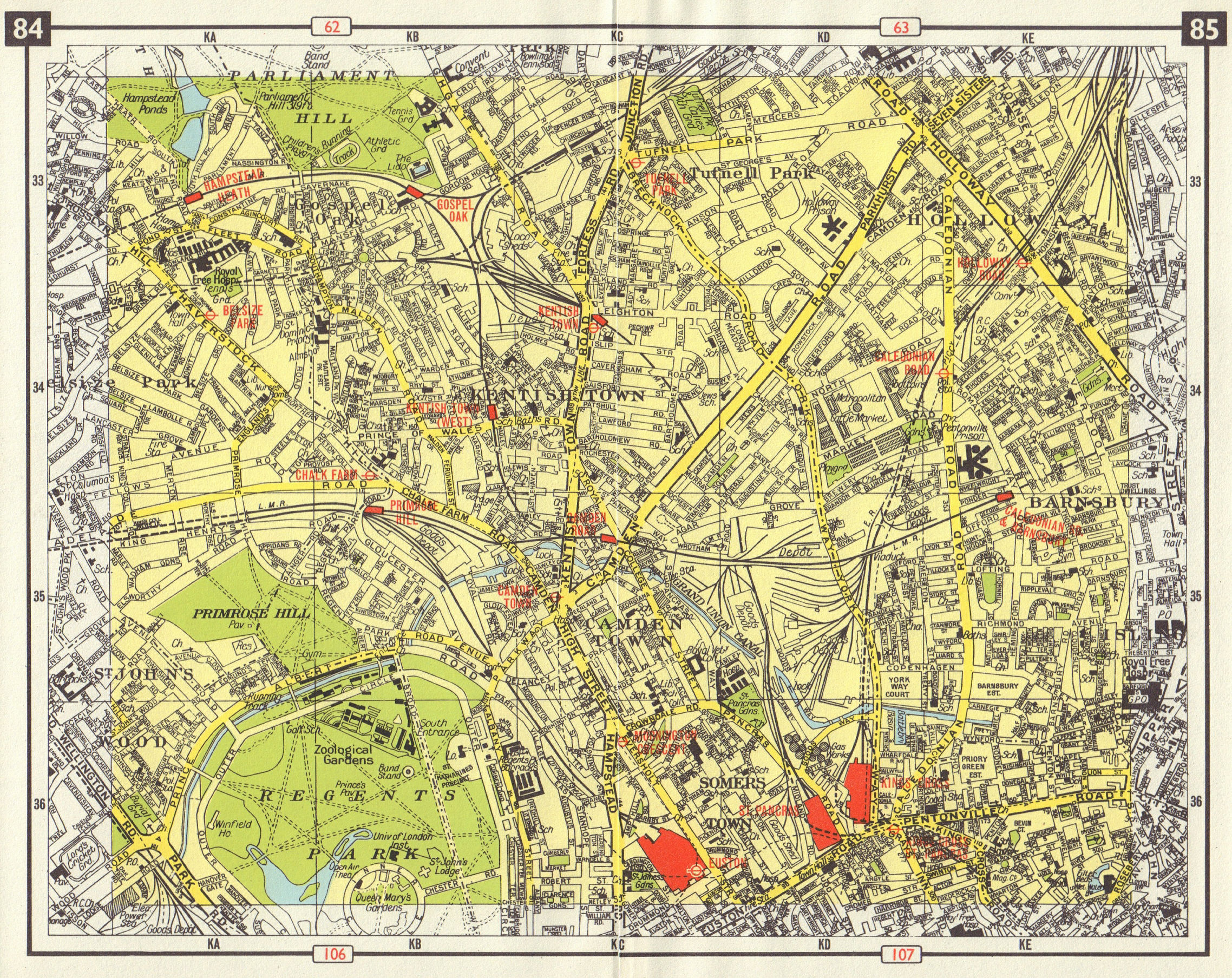 N LONDON Kentish Town Holloway Barnsbury Camden Town St John's Wood 1965 map