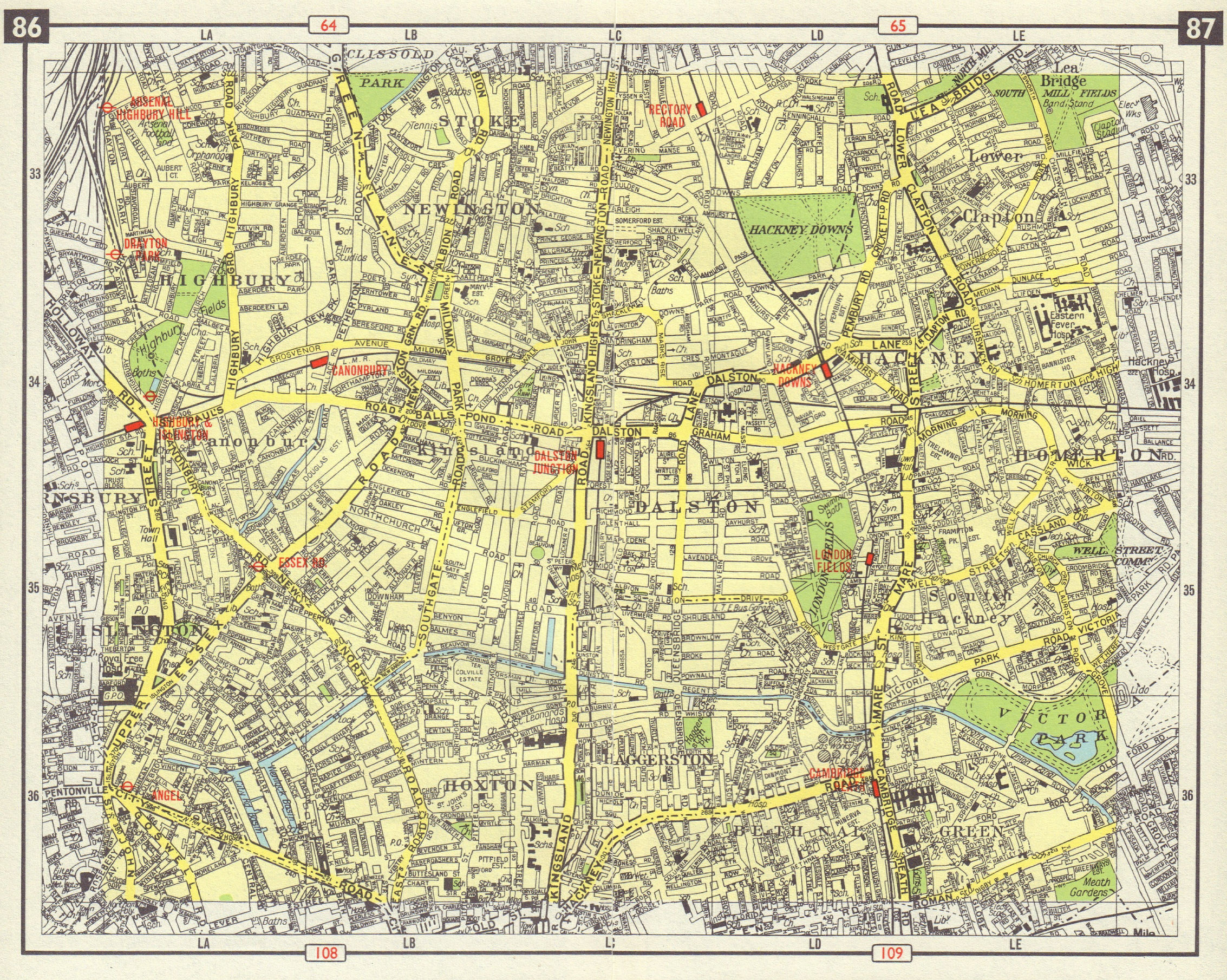 N LONDON Hoxton Islington Stoke Newington Hackney Clapton Highbury 1965 map
