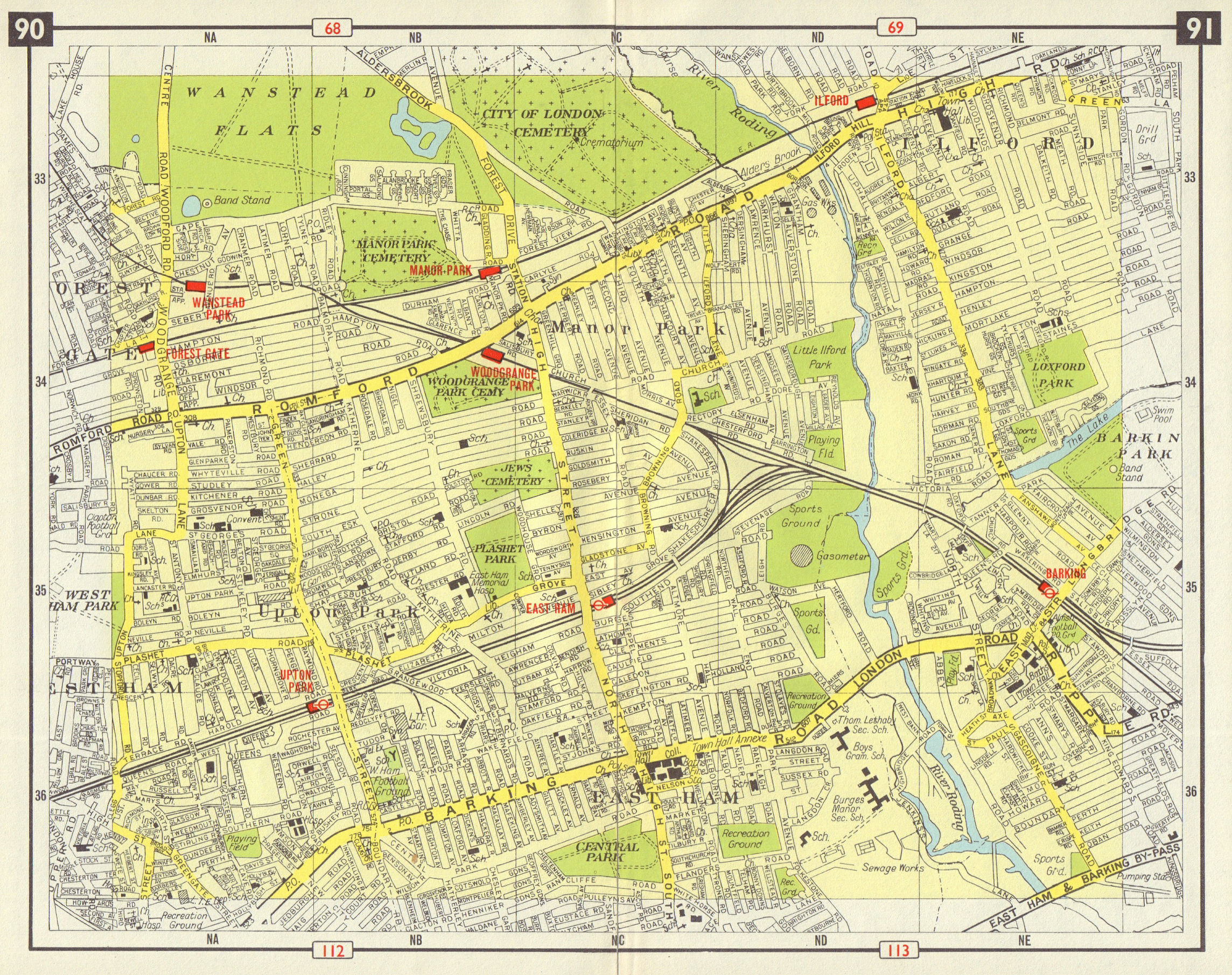 Associate Product E LONDON Ilford Manor / Upton Park East Ham Wanstead Park Forest Gate 1965 map