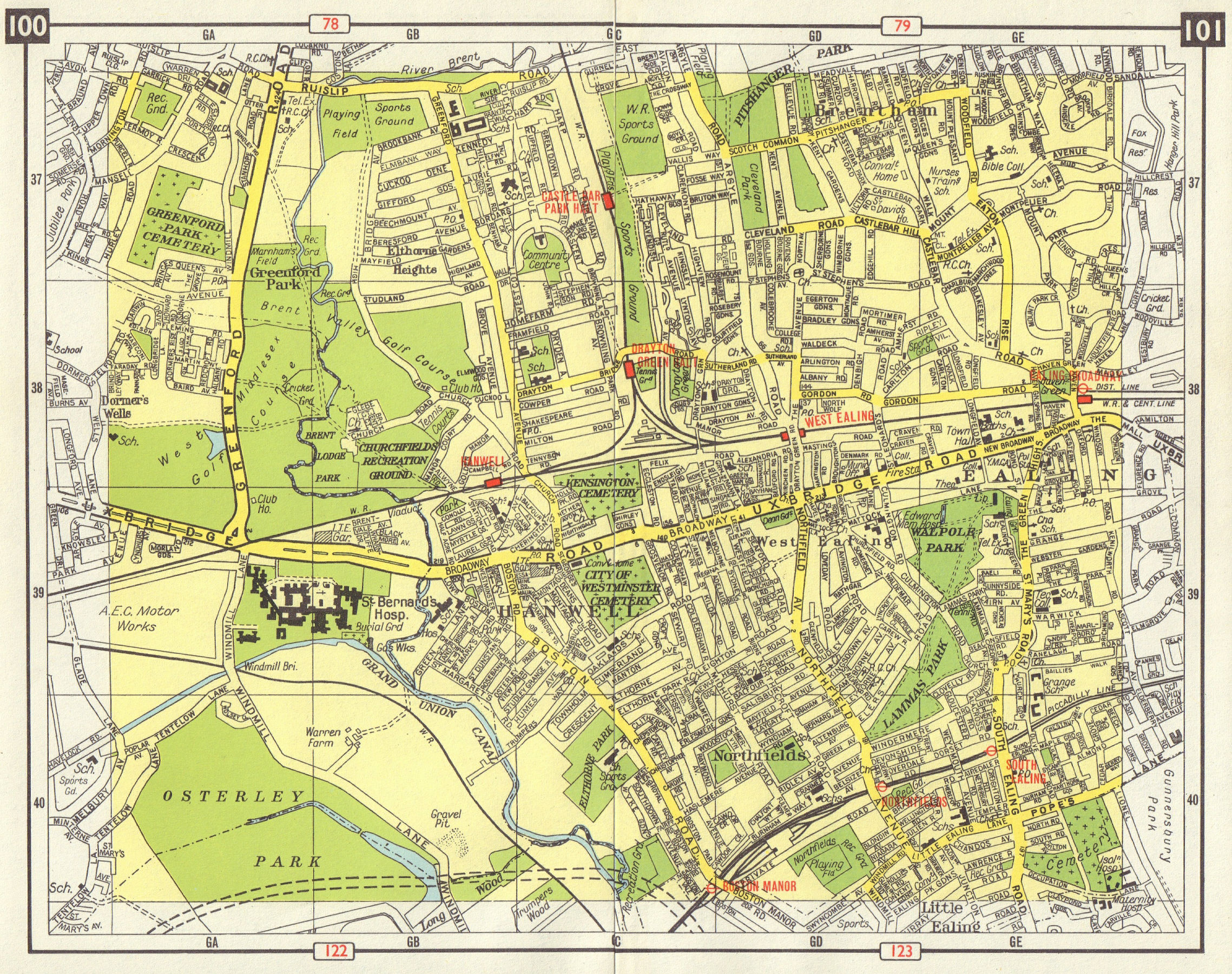 Associate Product W LONDON Brentham Greenford Park Ealing Northfields Hanwell Elthorne 1965 map