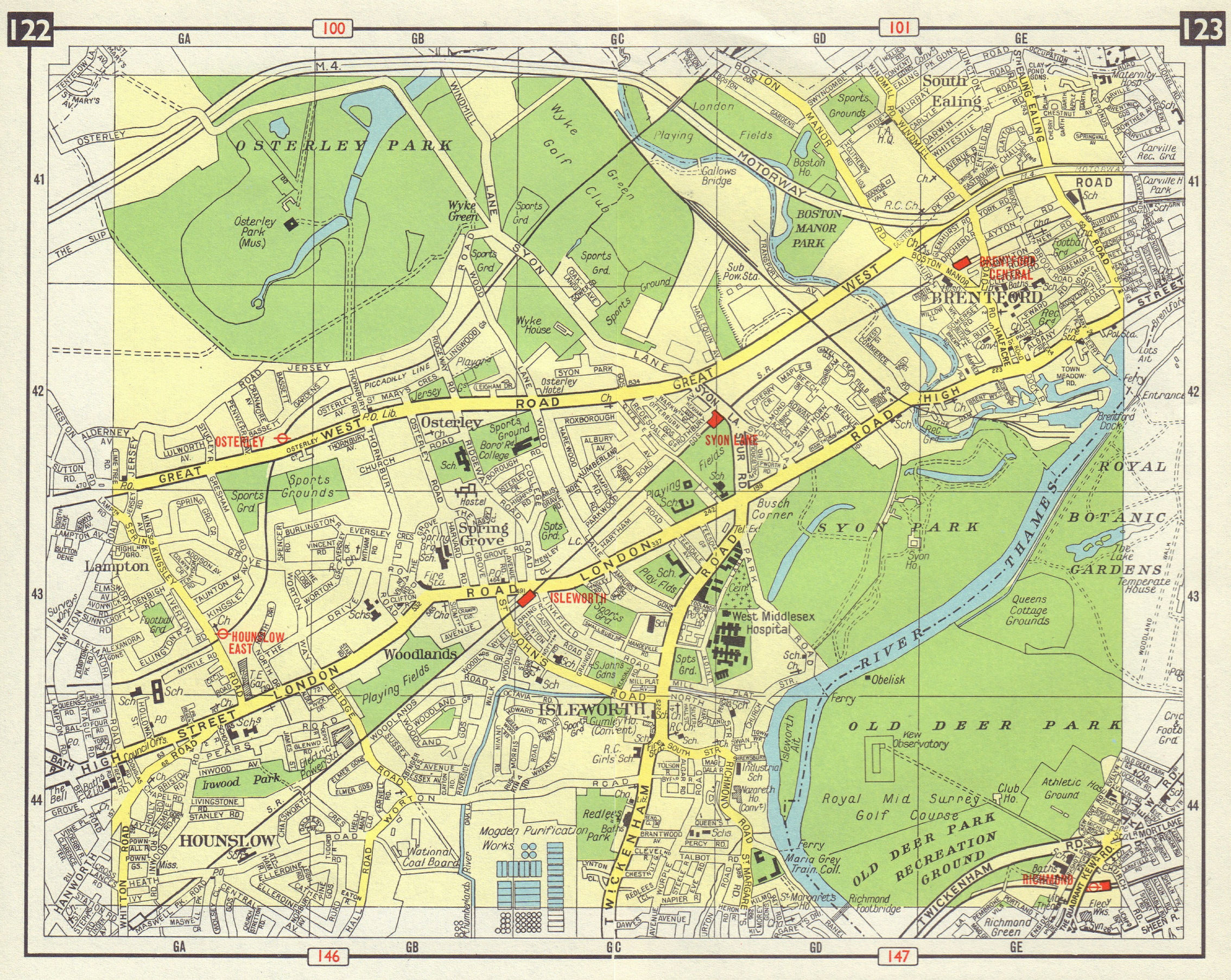 Associate Product SW LONDON Hounslow Isleworth Osterley Brentford Richmond M4 open 1965 old map