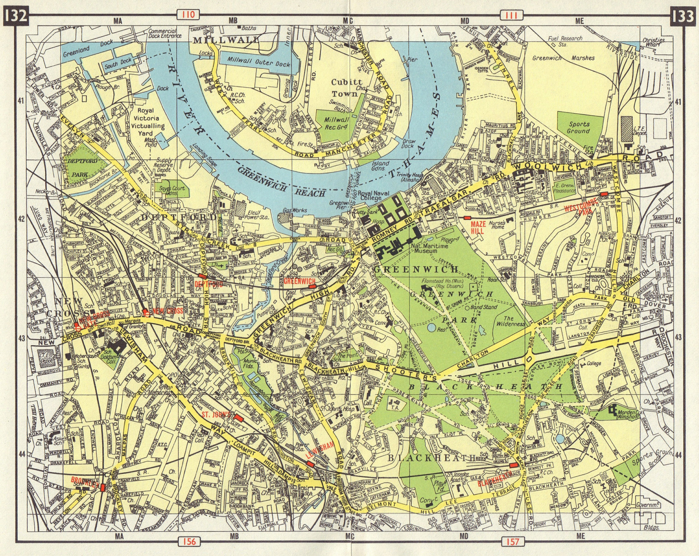 SE LONDON Blackheath Greenwich Deptford New Cross Millwall Blackheath 1965 map