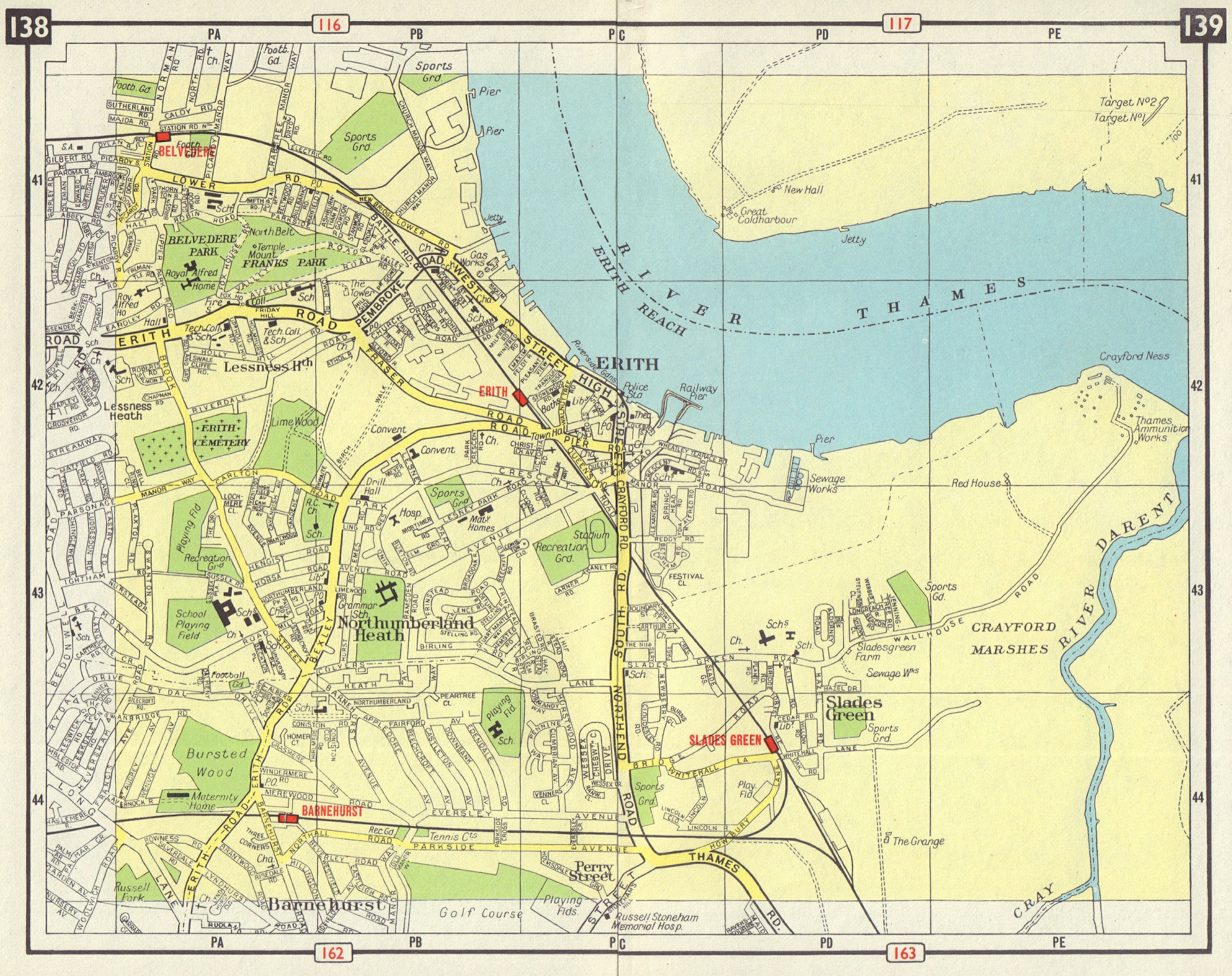 SE LONDON Woolwich Erith Barnehurst Belvedere Northumberland Heath 1965 map