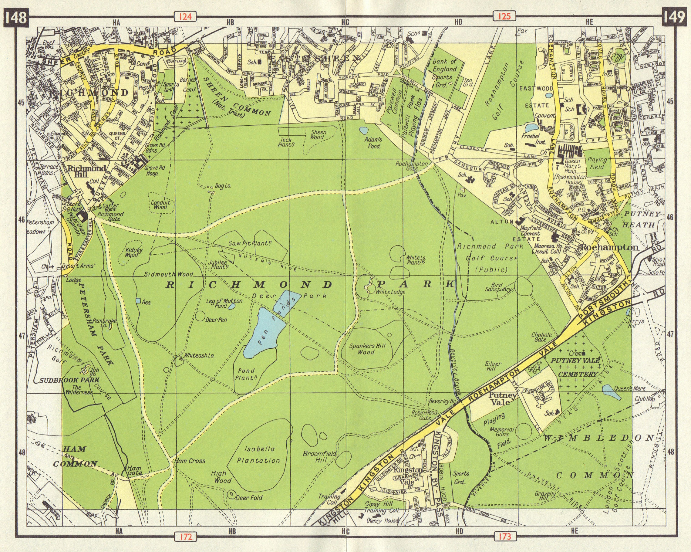 Associate Product RICHMOND PARK East Sheen Roehampton Kingston Vale Wimbledon Common 1965 map