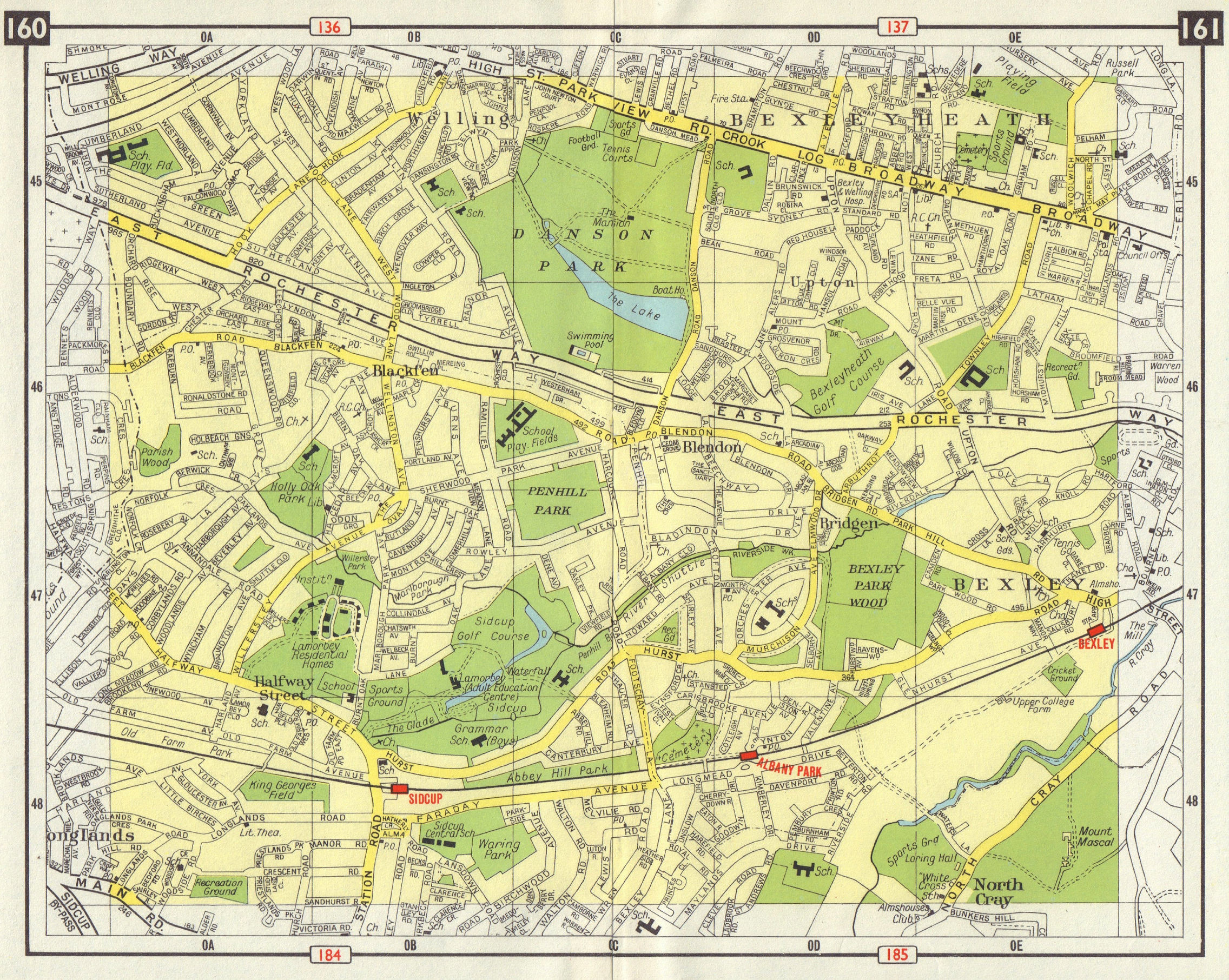 SE LONDON Blackfen Bexleyheath Blendon Albany Park Bexley North Cray 1965 map