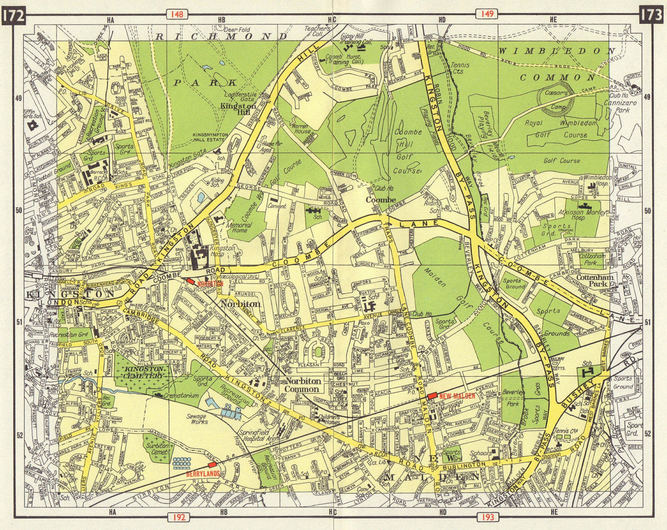 Associate Product SW LONDON Kingston Coombe Norbiton New Malden Berrylands Wimbledon 1965 map