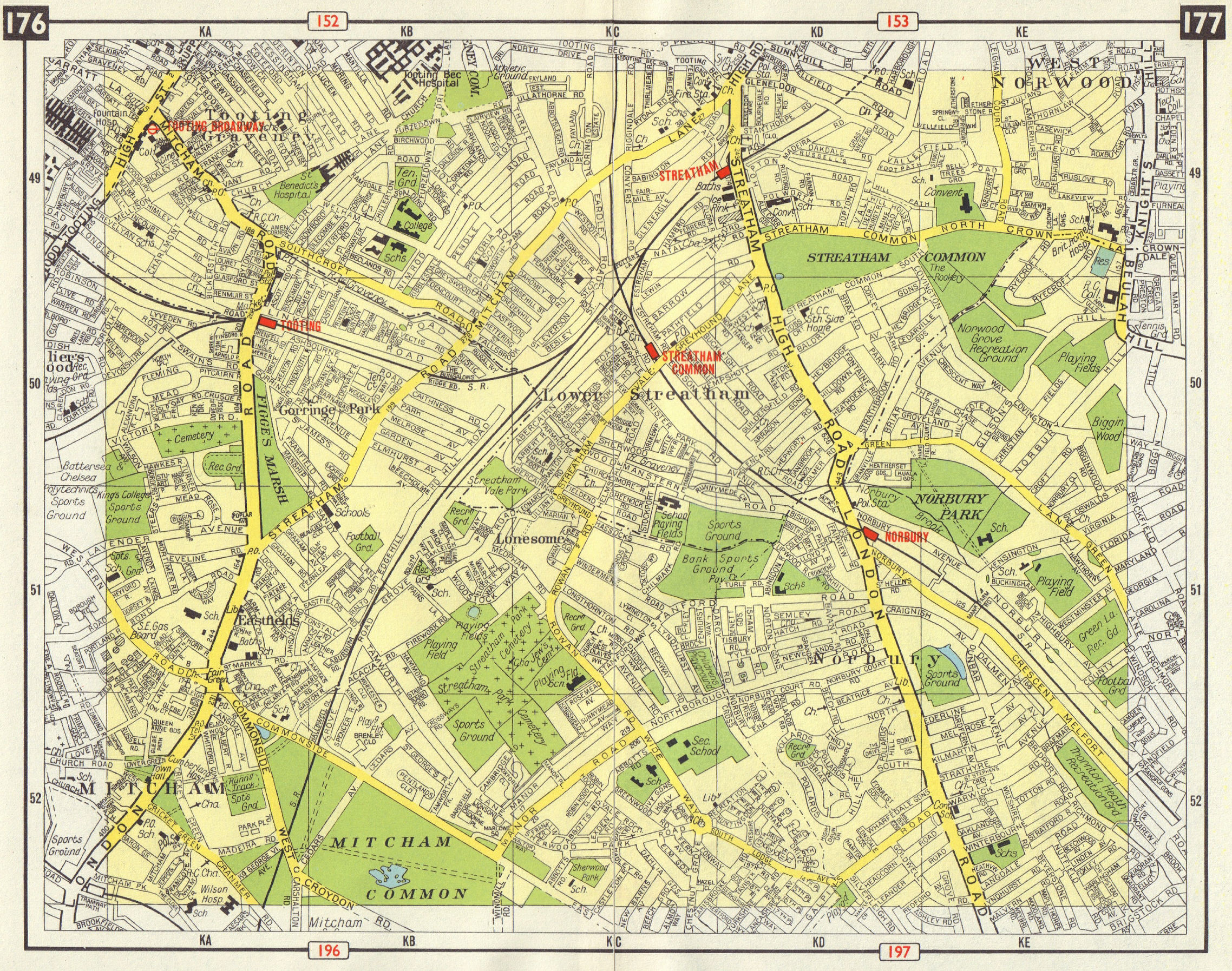S LONDON Mitcham Tooting Streatham West Norwood Norbury Eastfields 1965 map
