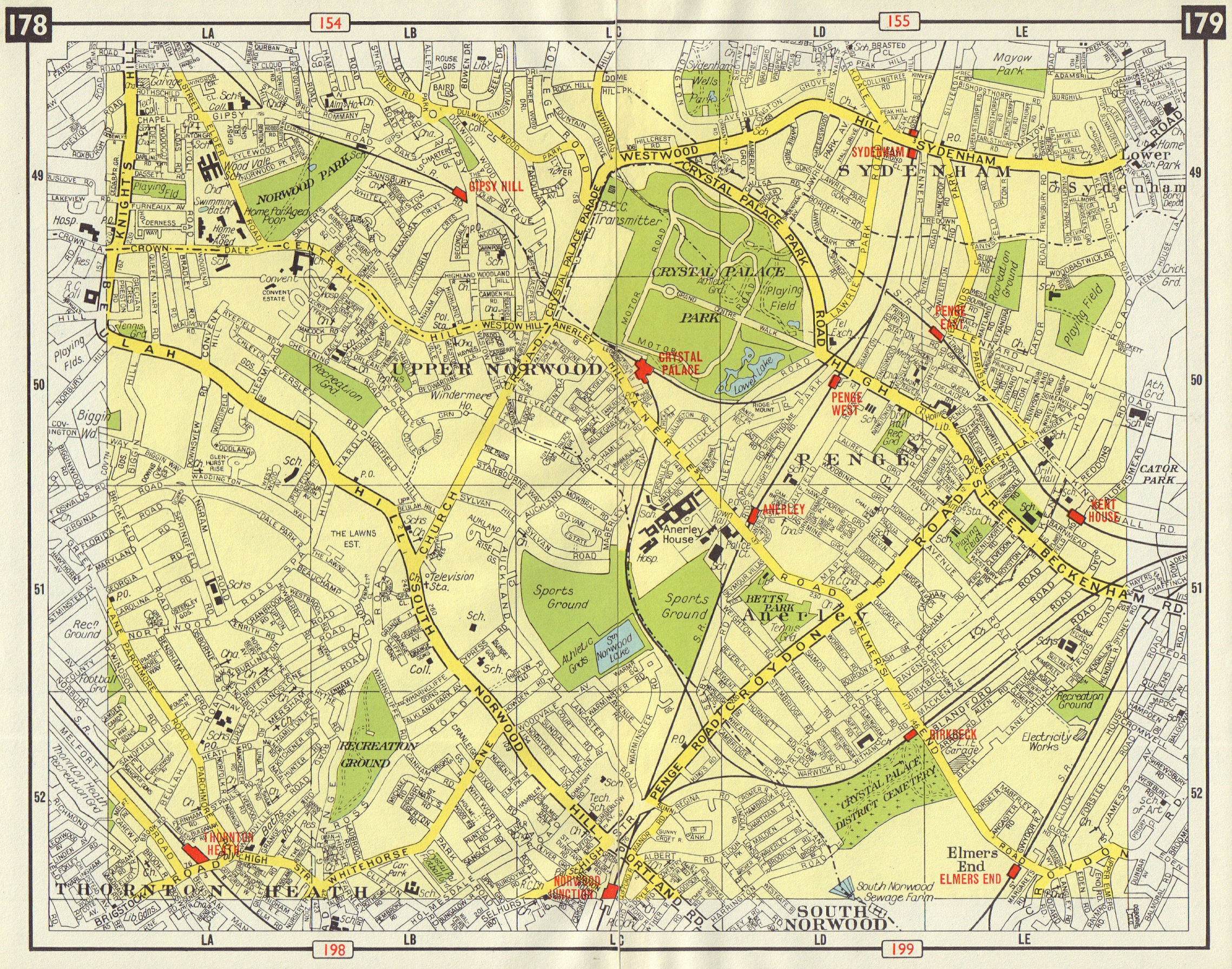 Associate Product S LONDON Upper/South Norwood Sydenham Thornton Heath Anerley Penge 1965 map
