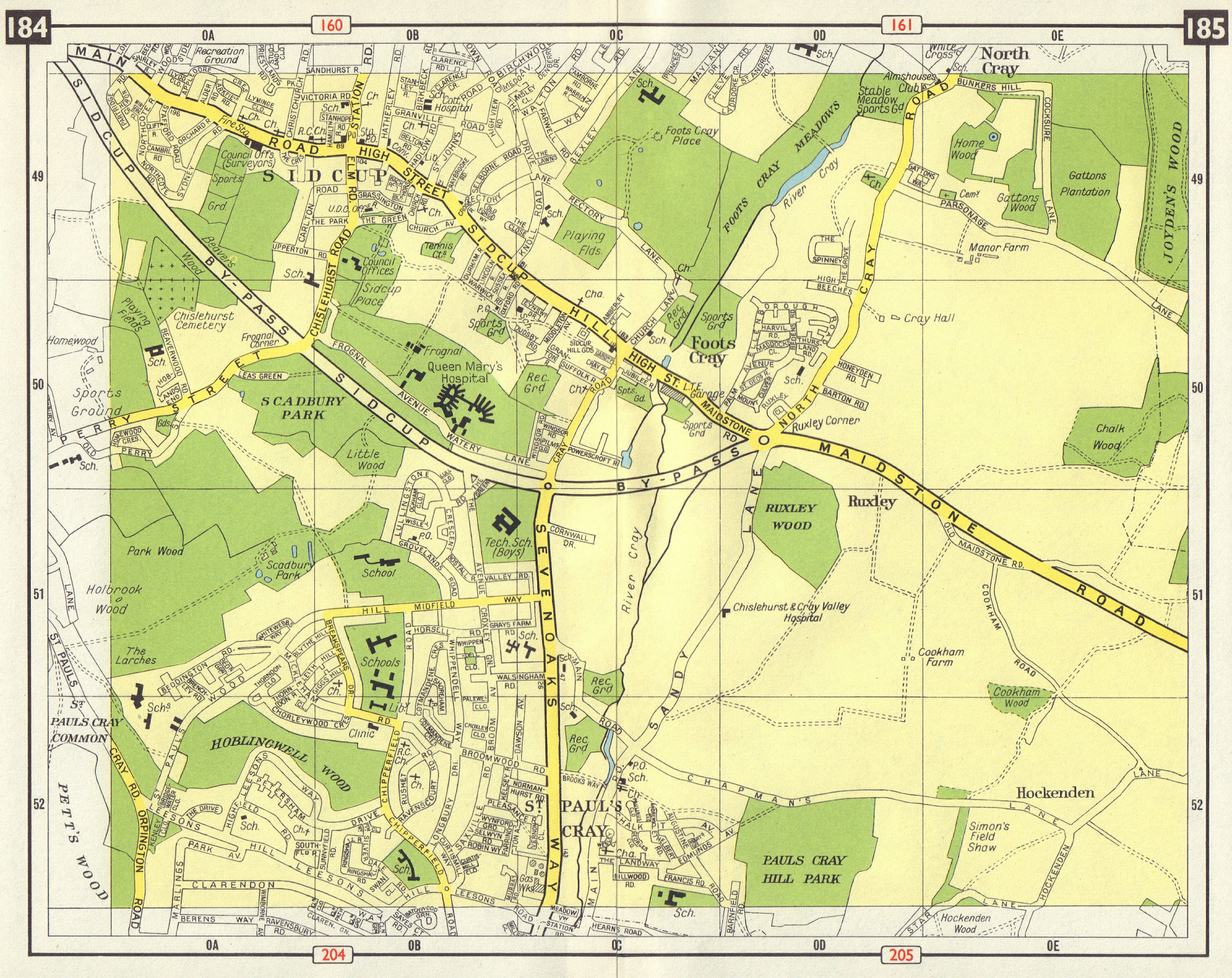 SE LONDON Sidcup Foots Cray Ruxley St Paul's Cray North Cray Hockenden 1965 map