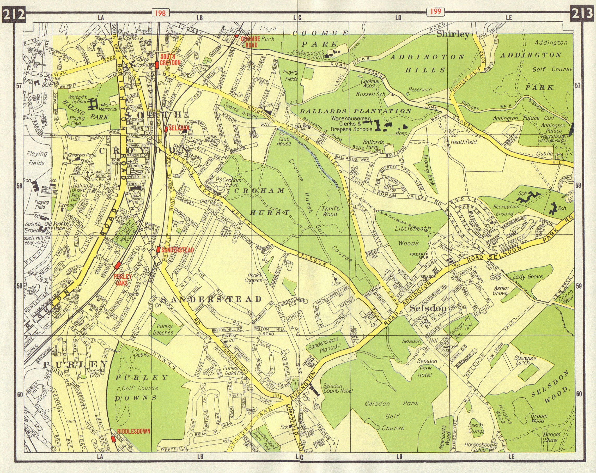 S LONDON South Croydon Sanderstead Selsdon Purley Shirley Coombe Road 1965 map