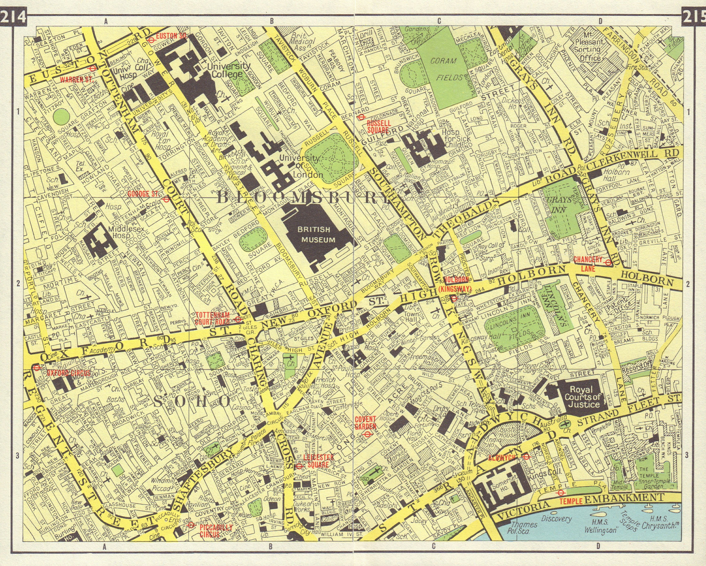 LONDON WEST END Soho Bloomsbury Covent Garden Fitzrovia Holborn Aldwych 1965 map