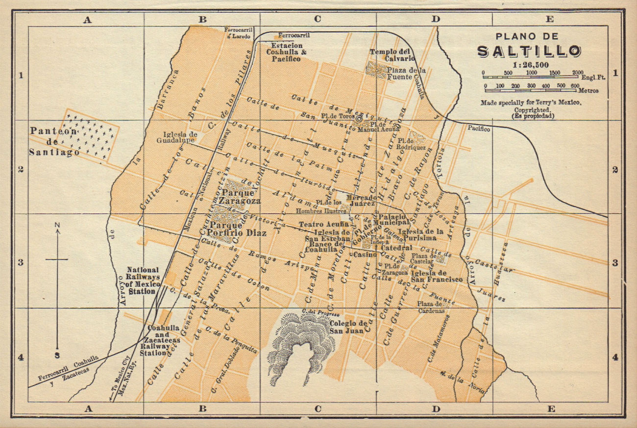 Associate Product Plano de SALTILLO, Mexico. Mapa de la ciudad. City/town plan 1935 old