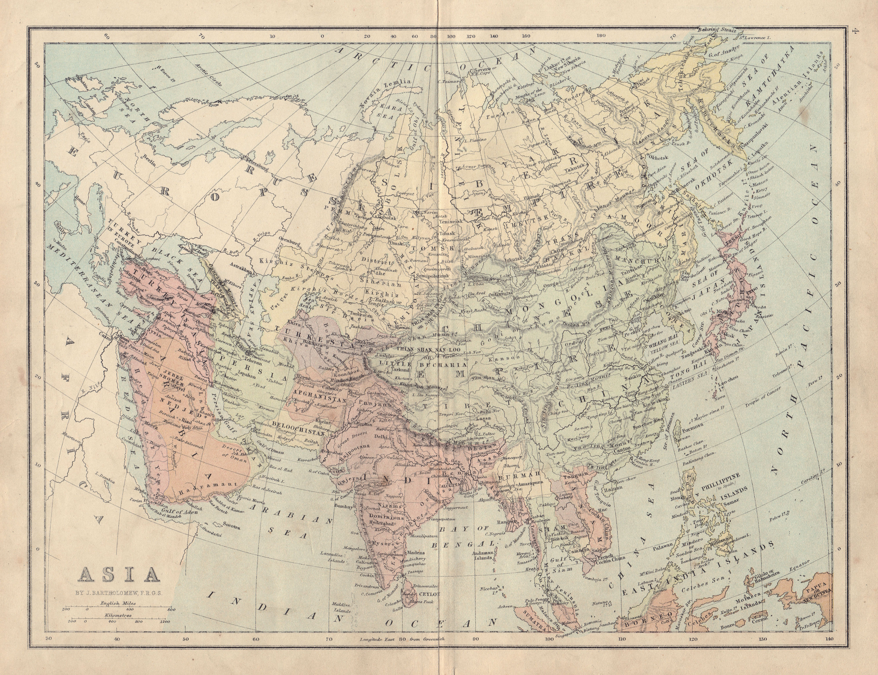 Associate Product ASIA Ottoman Empire Turkestan Chinese Empire Oman Siam COLLINS 1873 old map