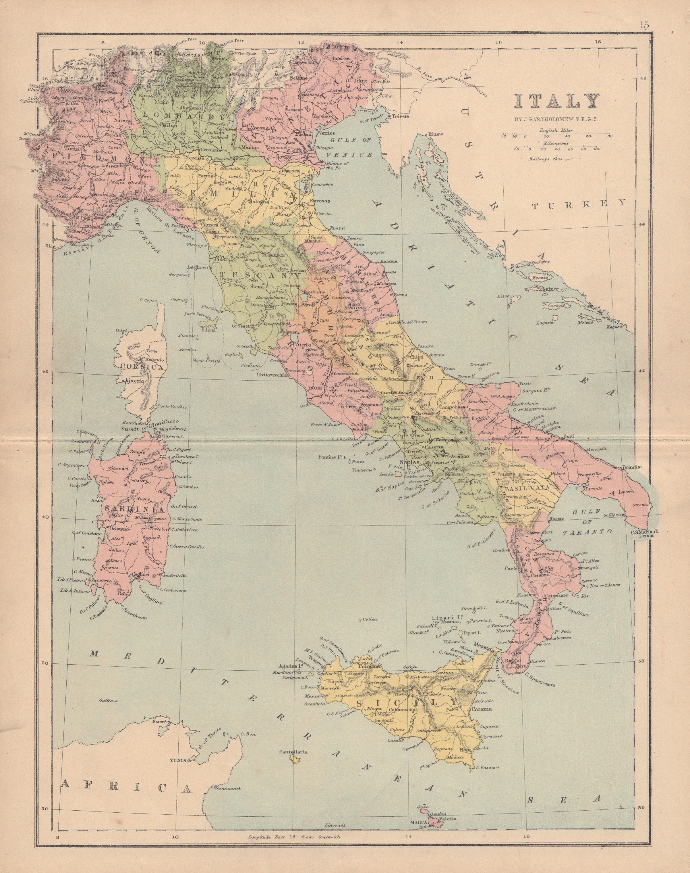 Associate Product ITALY showing regions. Excludes Trieste/Istria & South Tyrol. COLLINS 1873 map