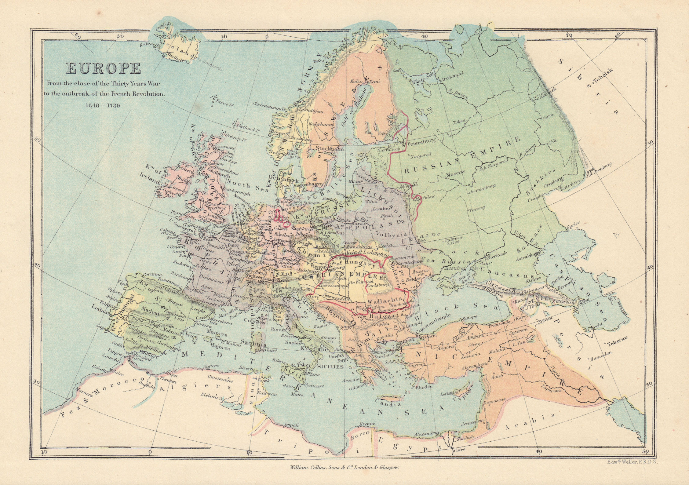 Associate Product EUROPE 1648-1789 Osmanic (Ottoman) Empire. Kingdom of Poland. COLLINS 1873 map