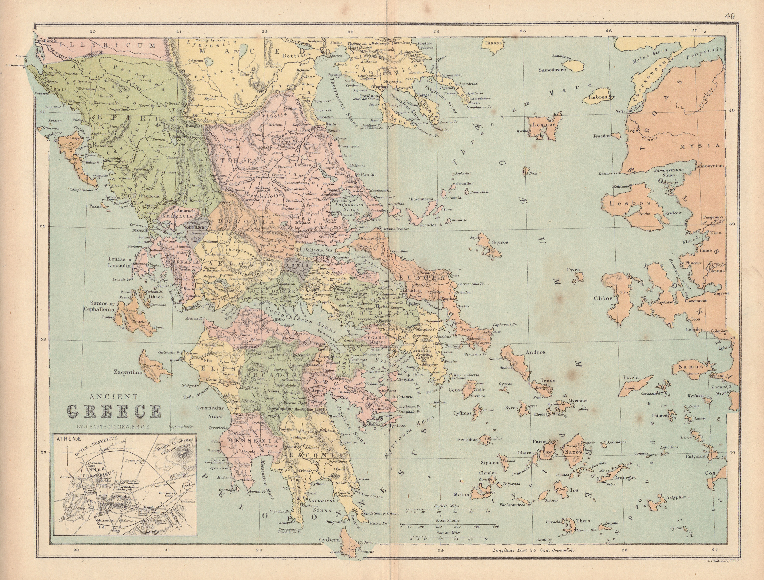 ANCIENT GREECE showing provinces etc. Aegean Ionian islands. COLLINS 1873 map