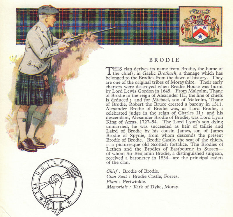 Associate Product Brodie. Scotland Scottish clans tartans arms badge 1963 old vintage print