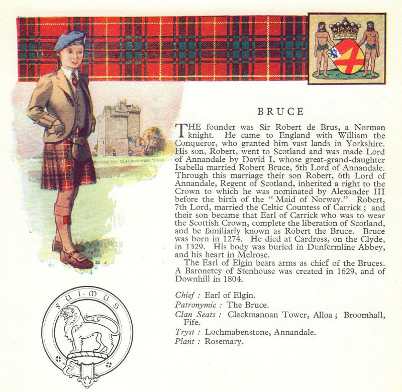 Associate Product Bruce. Scotland Scottish clans tartans arms badge 1963 old vintage print