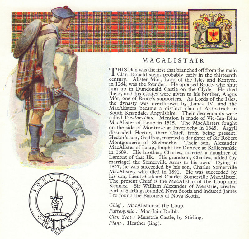 Kerr. Scotland Scottish clans tartans arms badge 1963 old vintage print