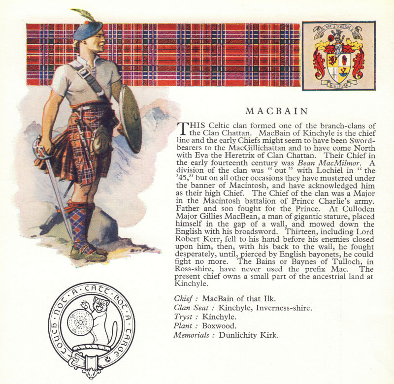 Associate Product MacBain. Scotland Scottish clans tartans arms badge 1963 old vintage print