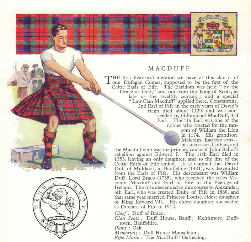 Associate Product MacDuff. Scotland Scottish clans tartans arms badge 1963 old vintage print