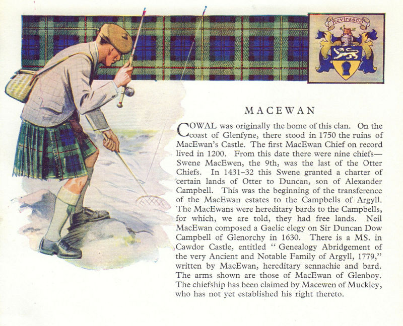 MacEwan. Scotland Scottish clans tartans arms 1963 old vintage print picture