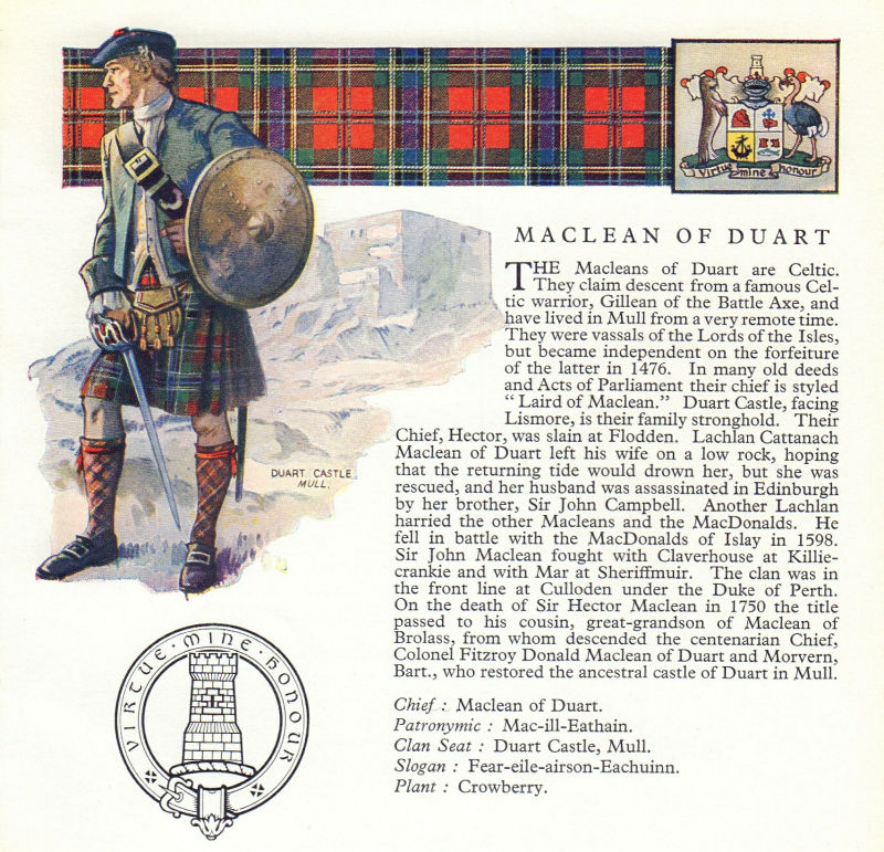 Associate Product Maclean of Duart. Scotland Scottish clans tartans arms badge 1963 old print