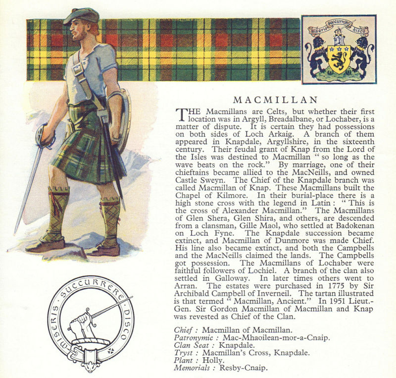 Associate Product Macmillan. Scotland Scottish clans tartans arms badge 1963 old vintage print