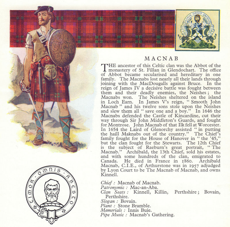 Associate Product Macnab. Scotland Scottish clans tartans arms badge 1963 old vintage print