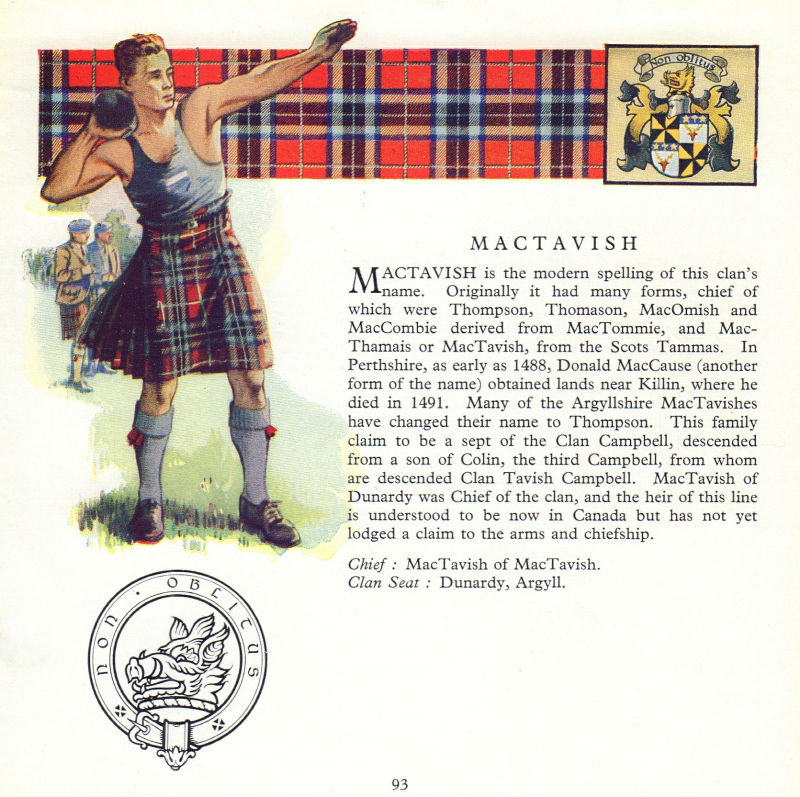 Associate Product MacTavish. Scotland Scottish clans tartans arms badge 1963 old vintage print
