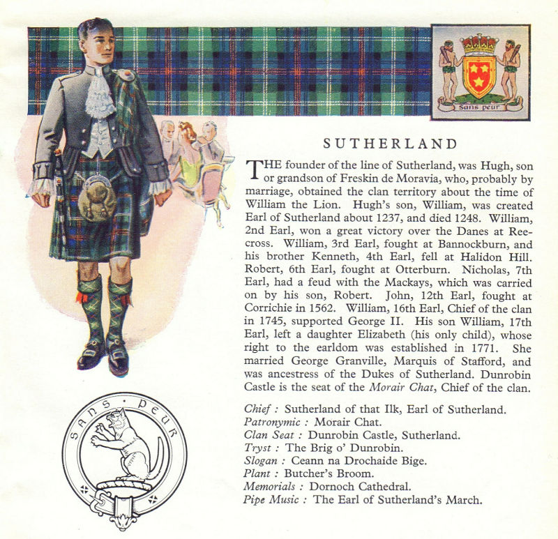 Associate Product Sutherland. Scotland Scottish clans tartans arms badge 1963 old vintage print