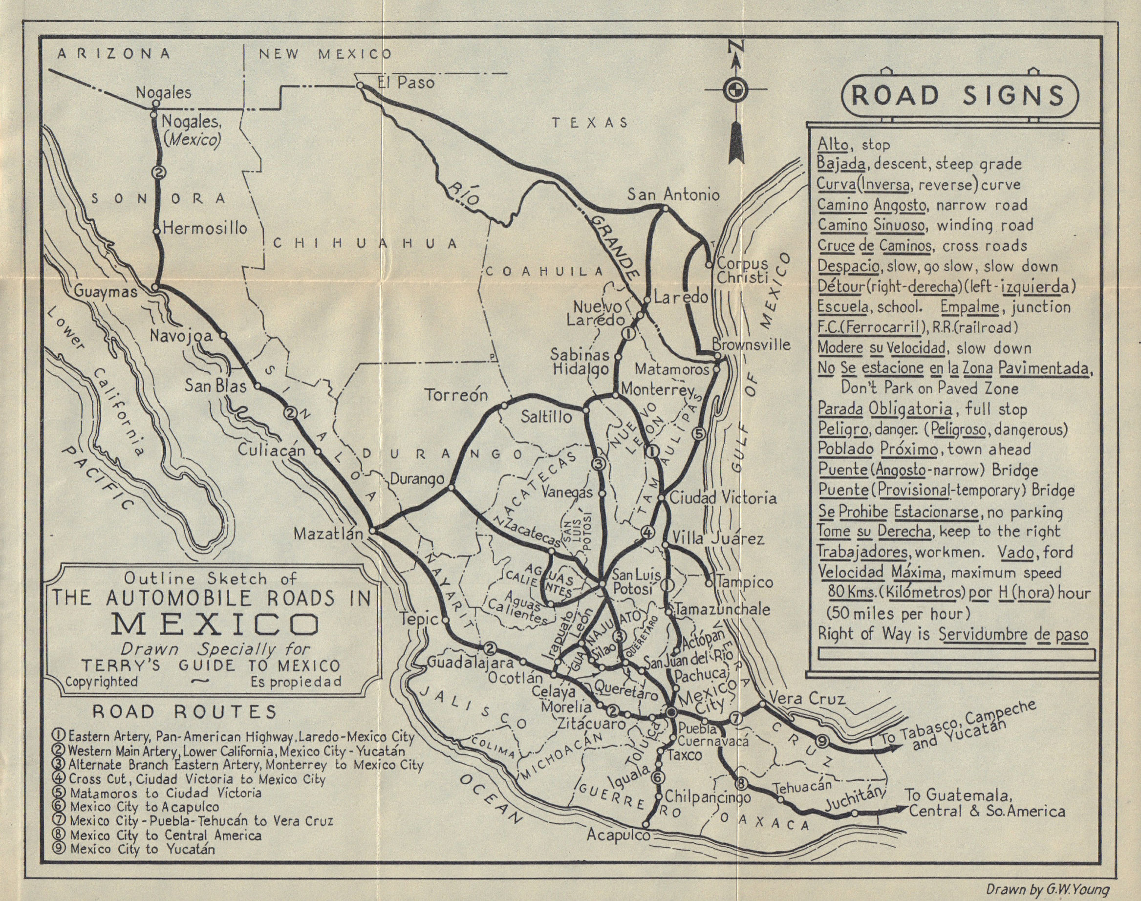 MEXICO MAJOR ROADS. "Automobile roads in Mexico" 1938 old vintage map chart