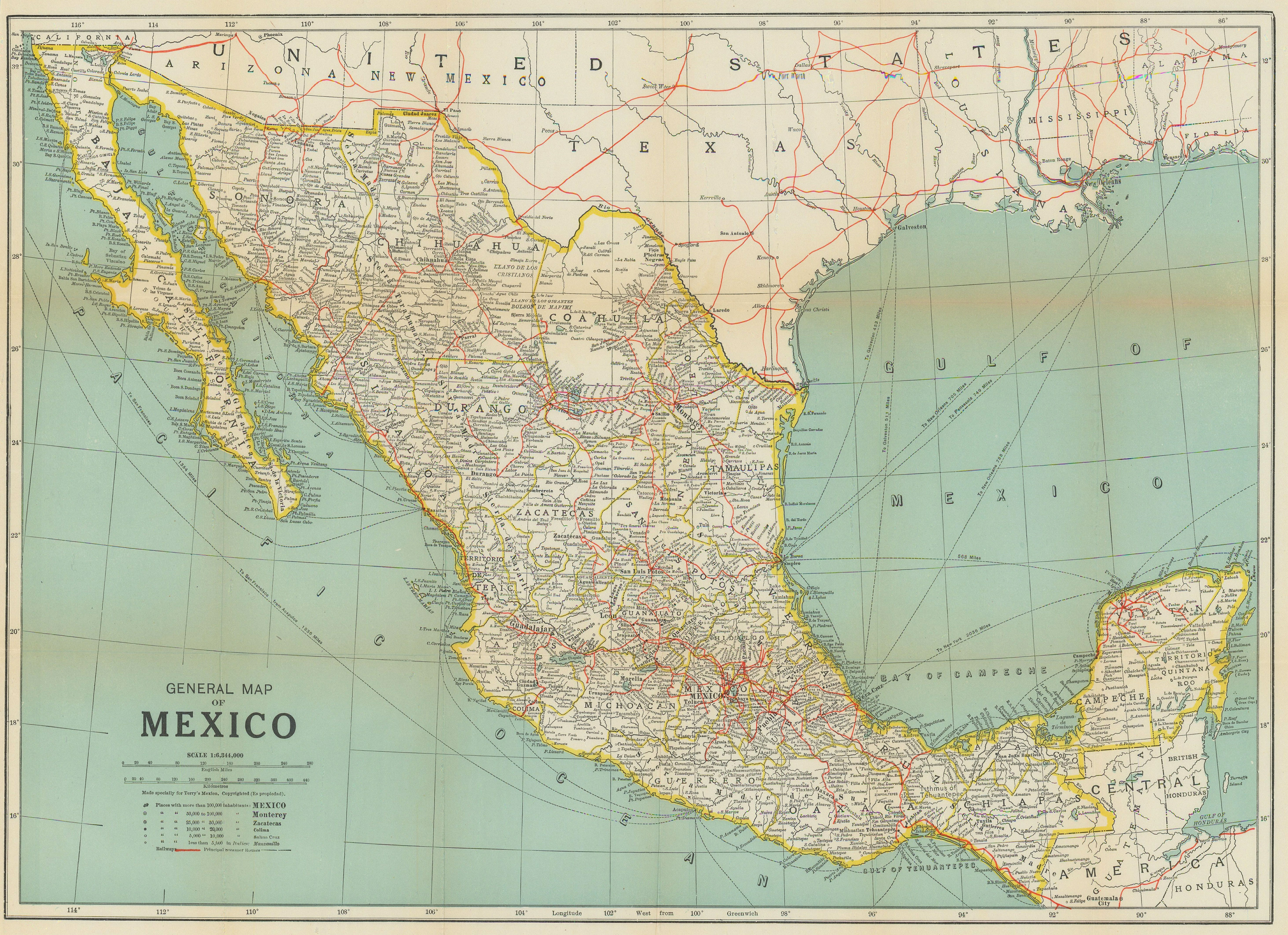 Associate Product General map of Mexico 1938 old vintage plan chart
