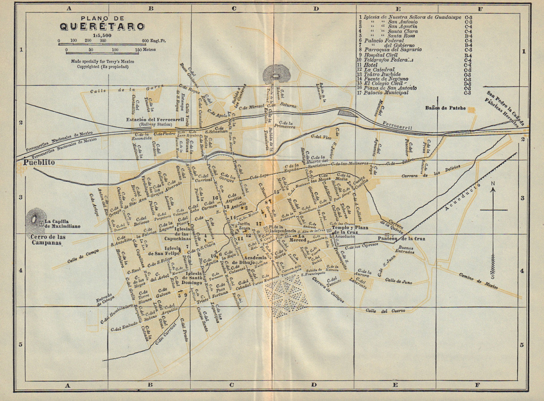 Plano de SANTIAGO DE QUERETARO, Mexico. Mapa de la ciudad. City/town plan 1938