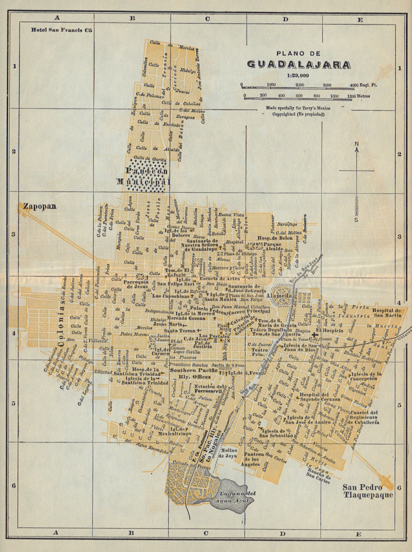 Plano de GUADALAJARA, Mexico. Mapa de la ciudad. City/town plan 1938 old