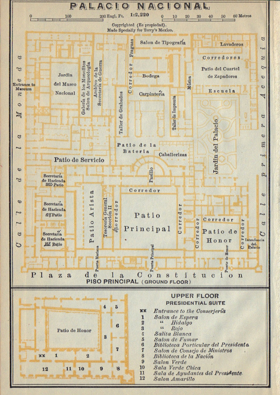 Associate Product Palacio Nacional, Mexico City 1938 old vintage map plan chart